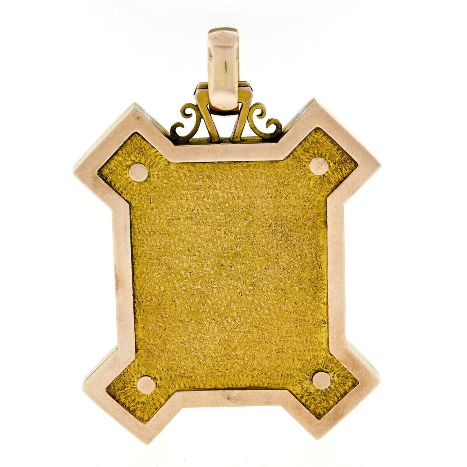Antique Victorian 15k Gold Amethyst & Diamond Large Locket Pendant Unique Shape 3