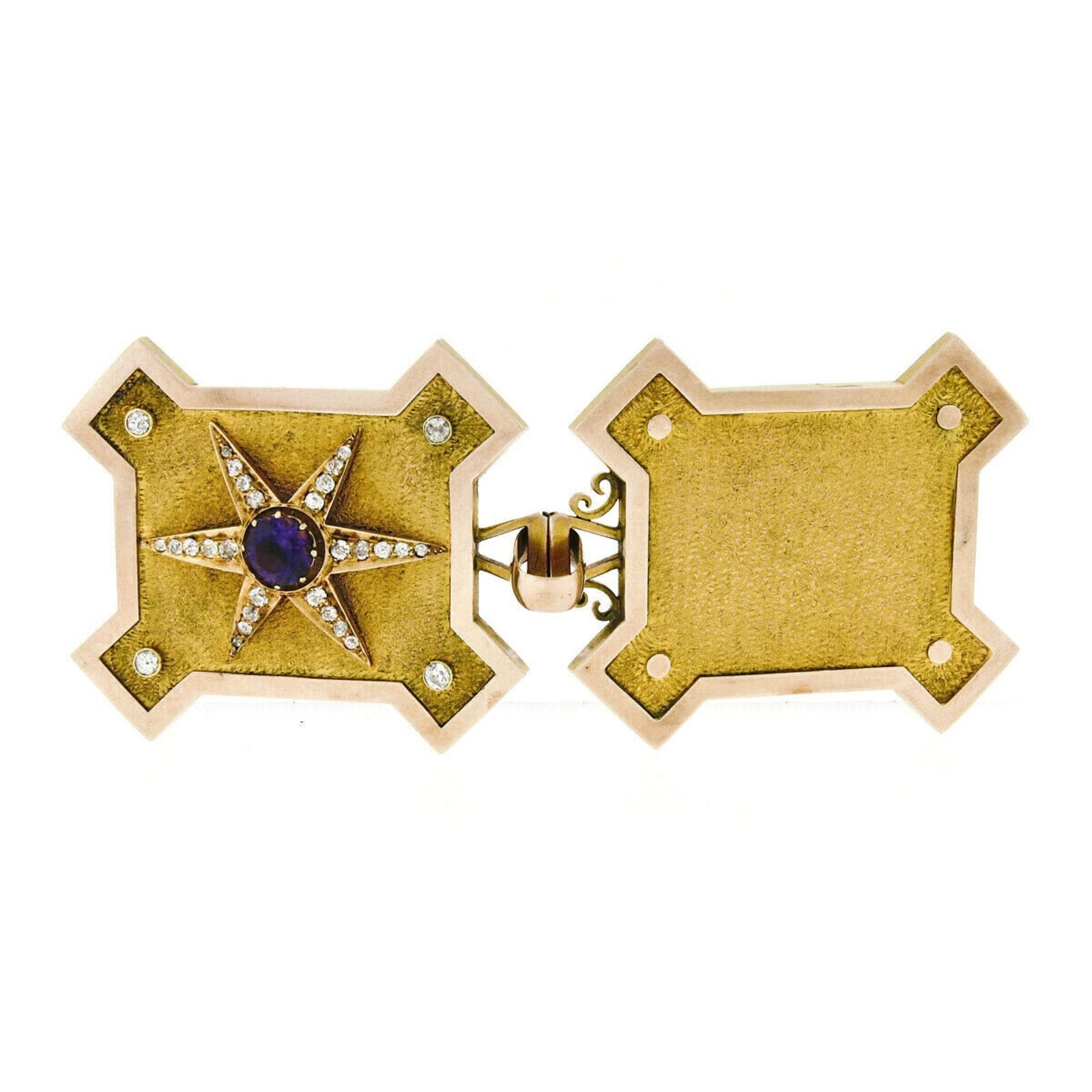 Antique Victorian 15k Gold Amethyst & Diamond Large Locket Pendant Unique Shape 4