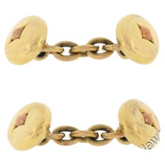 Antique Victorian 15k Gold Angel Skin Coral Polished Puffed Oval Cufflinks