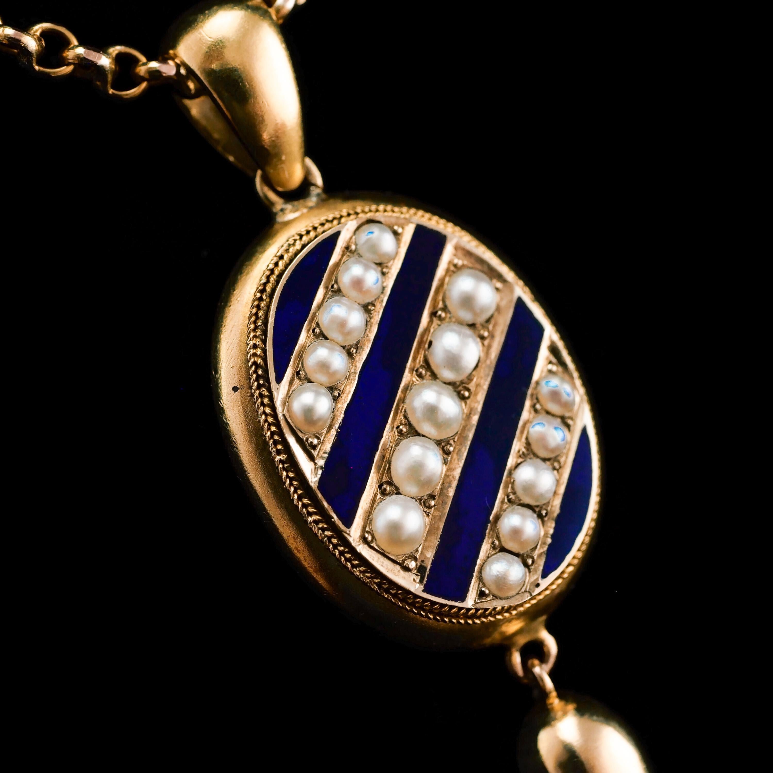 Antike viktorianische 15k Gold Blau Emaille & Perle Anhänger Medaillon, um 1880 (Viktorianisch) im Angebot