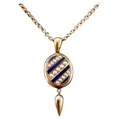 Antike viktorianische 15k Gold Blau Emaille & Perle Anhänger Medaillon, um 1880