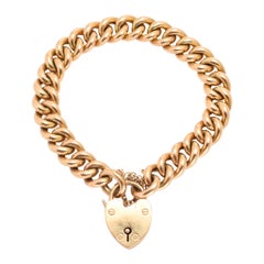 Antique Victorian 15 Karat Gold Curb Link Bracelet with Heart Padlock