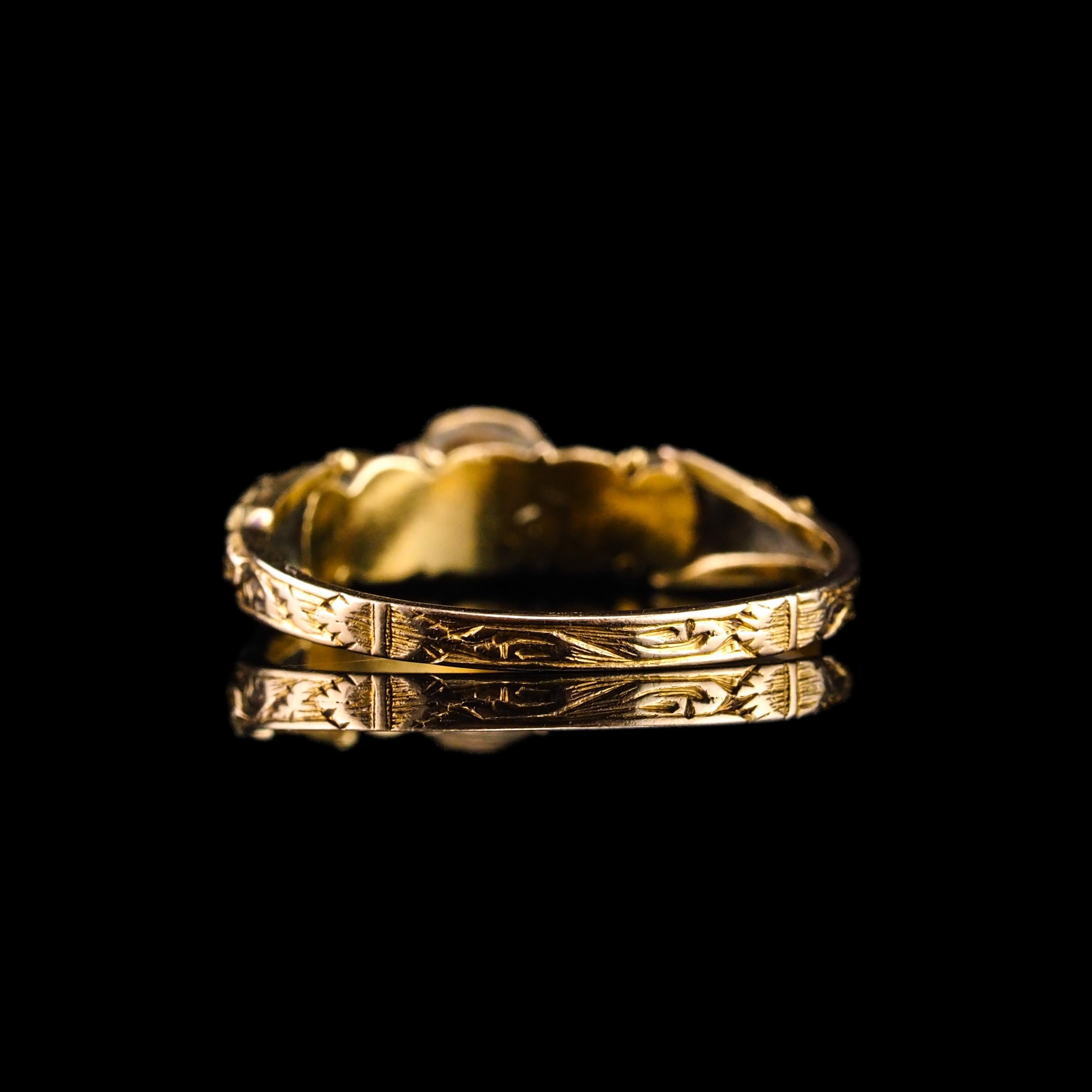 Antique Victorian 15K Gold Emerald, Garnet & Pearl Ring Suffragette - c.1880 4