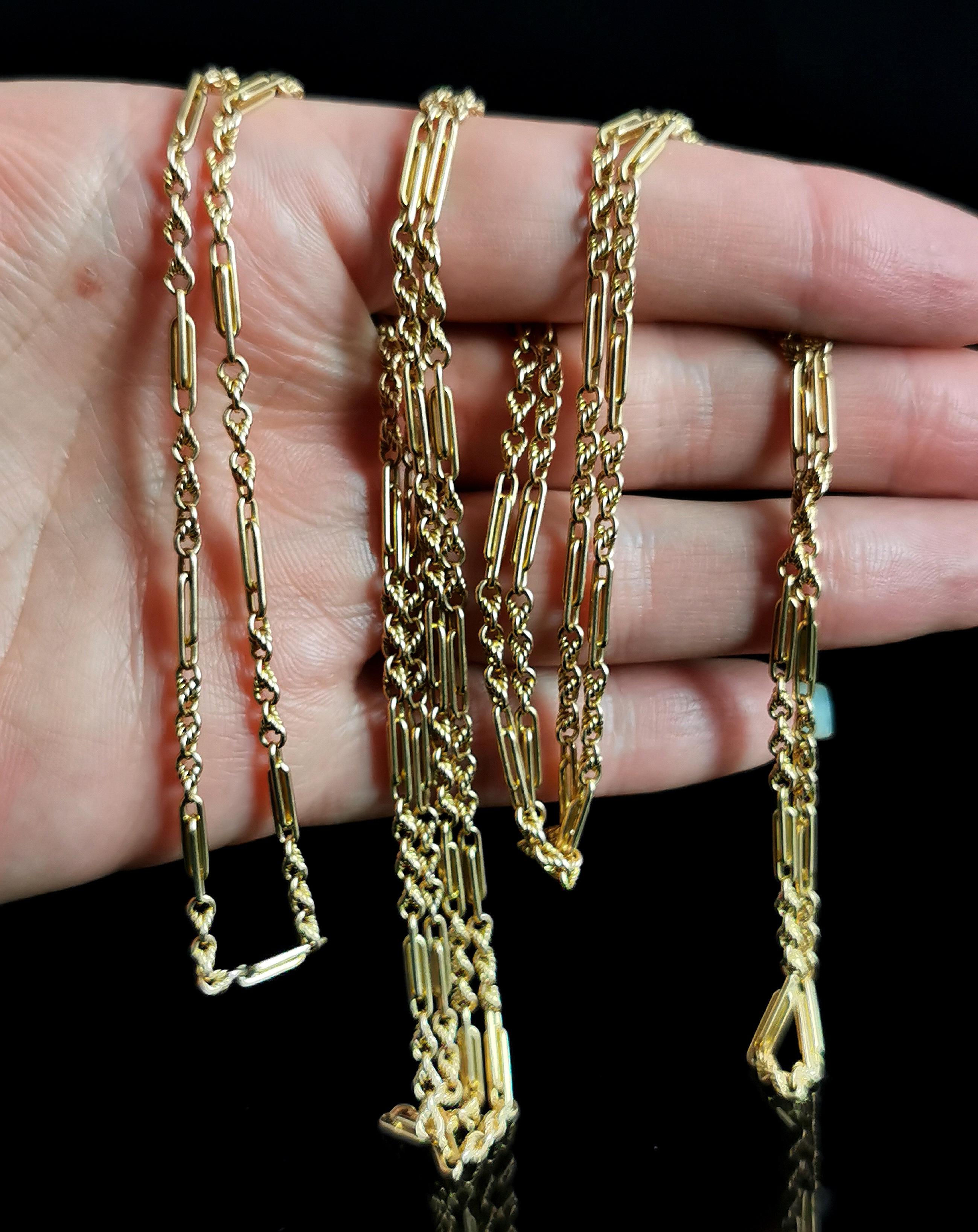 Antique Victorian 15k Gold Longuard Chain, Fancy Link Necklace 6