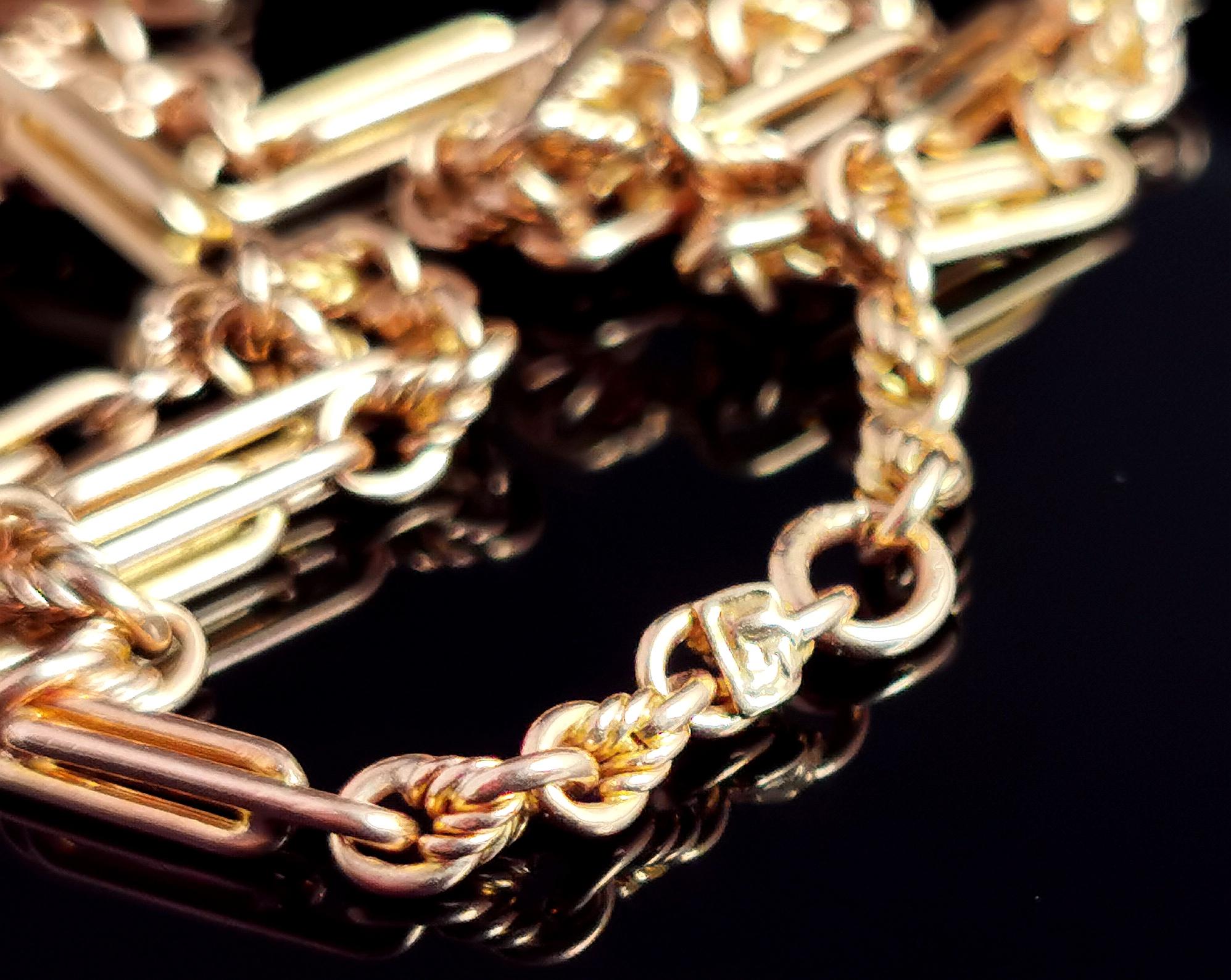 Antique Victorian 15k Gold Longuard Chain, Fancy Link Necklace 7