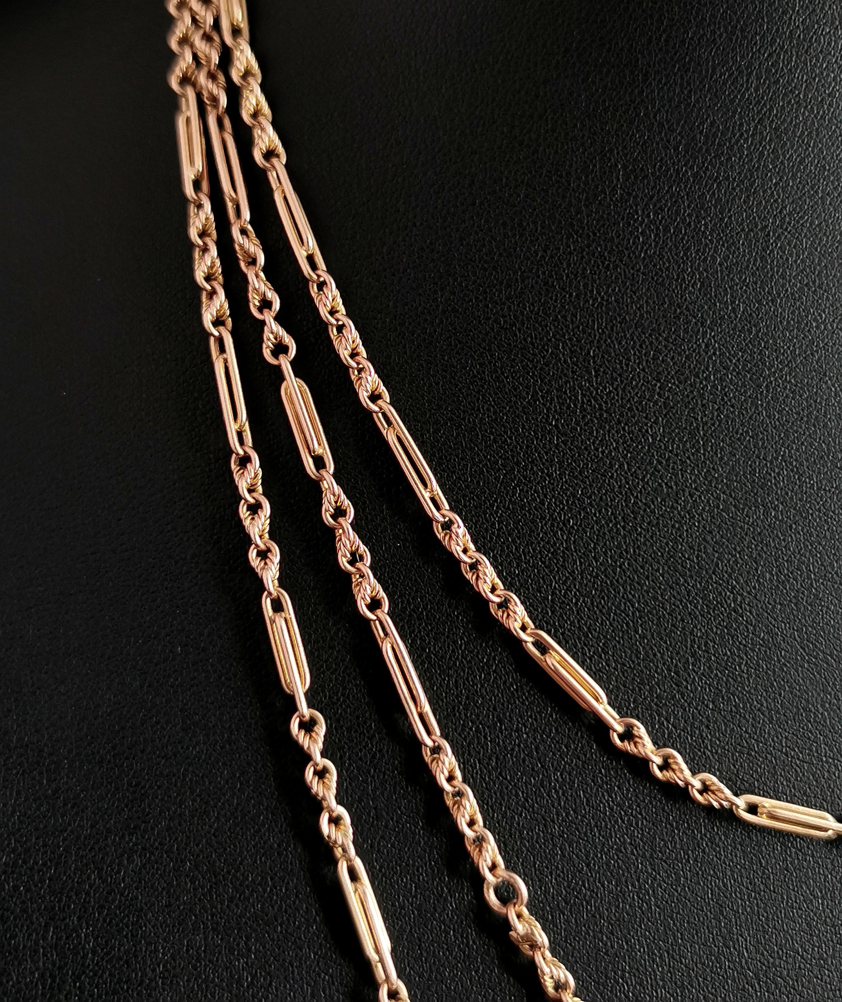 Antique Victorian 15k Gold Longuard Chain, Fancy Link Necklace 9