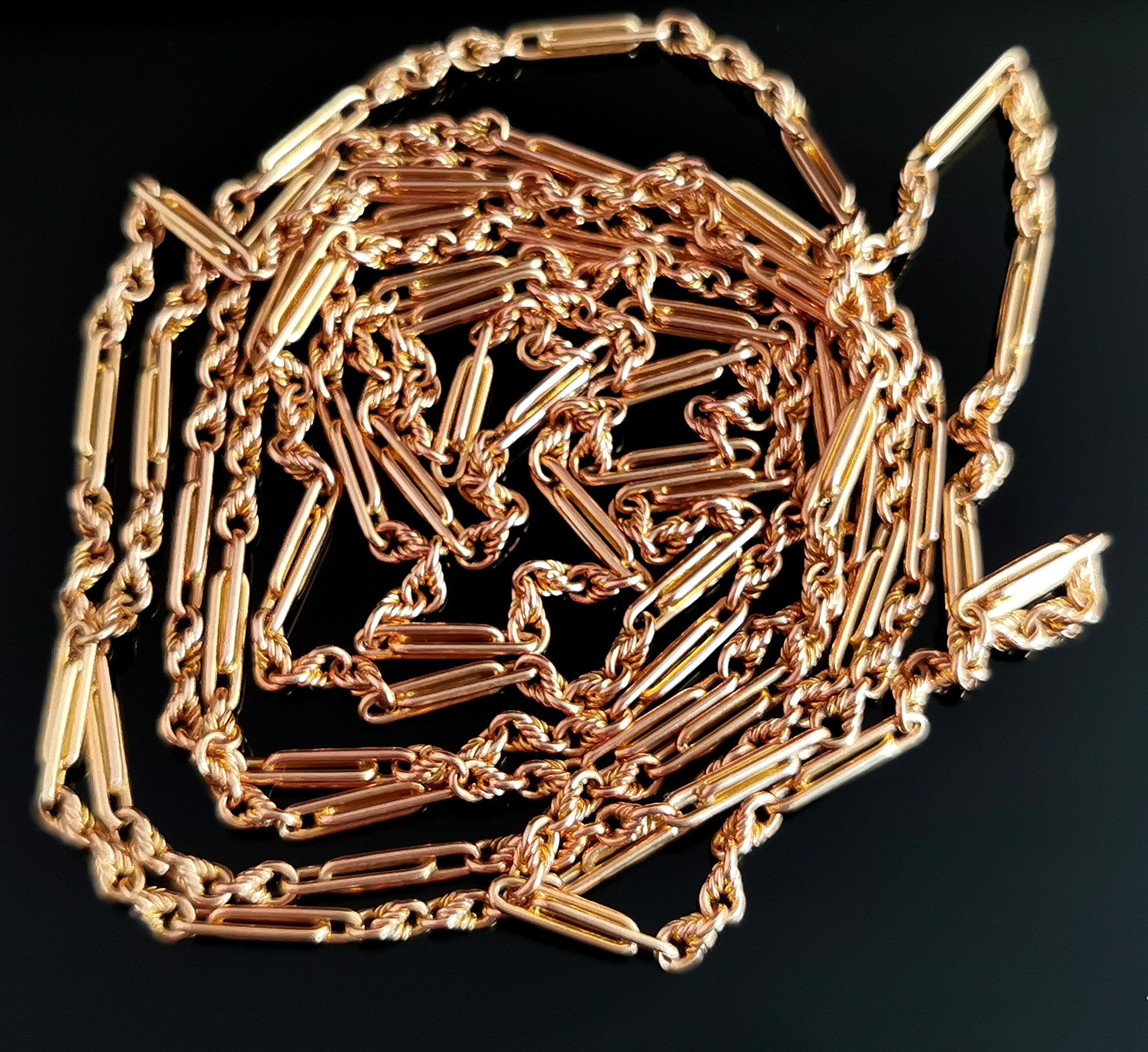 Antique Victorian 15k Gold Longuard Chain, Fancy Link Necklace 2