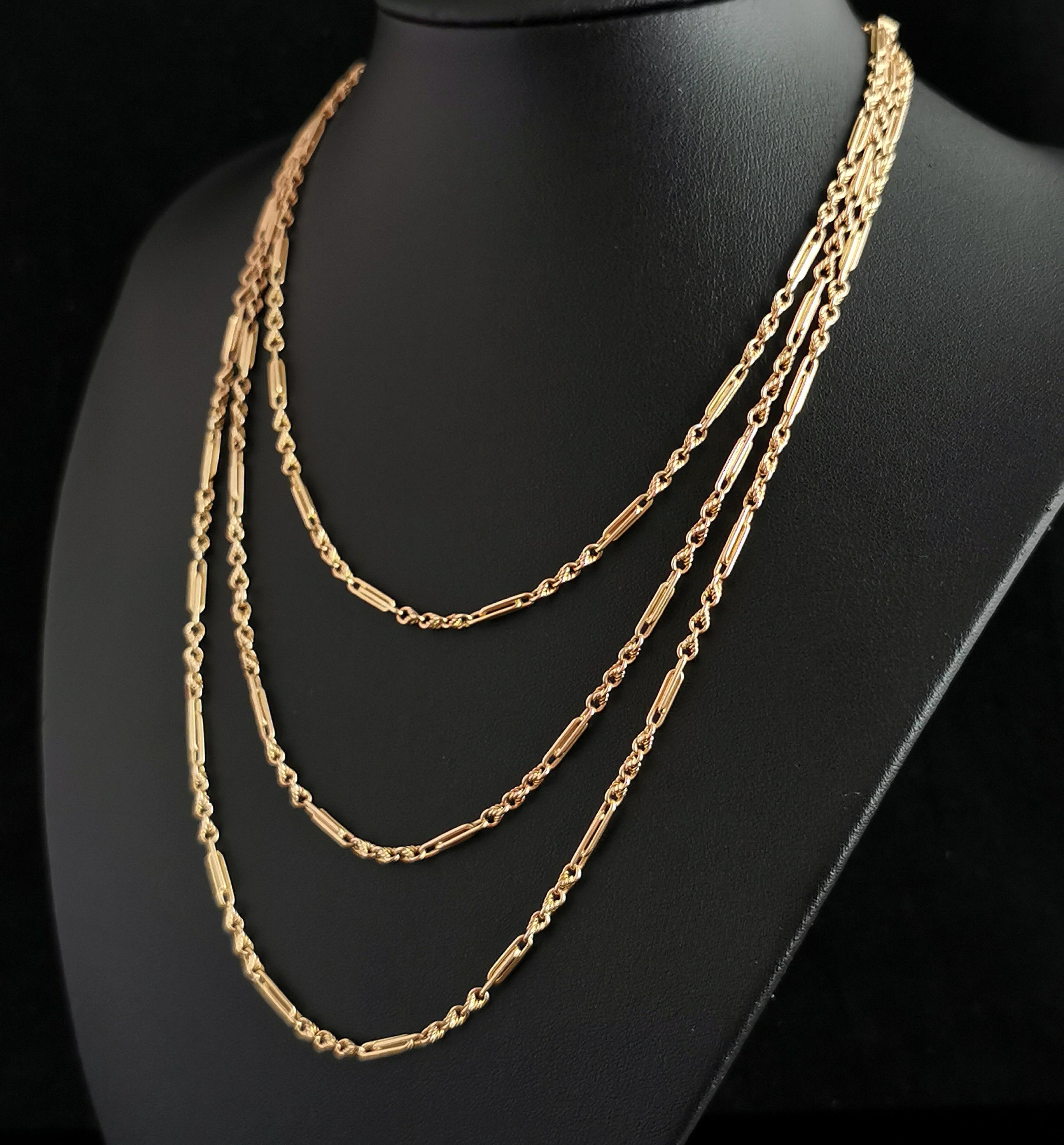 Antique Victorian 15k Gold Longuard Chain, Fancy Link Necklace 3