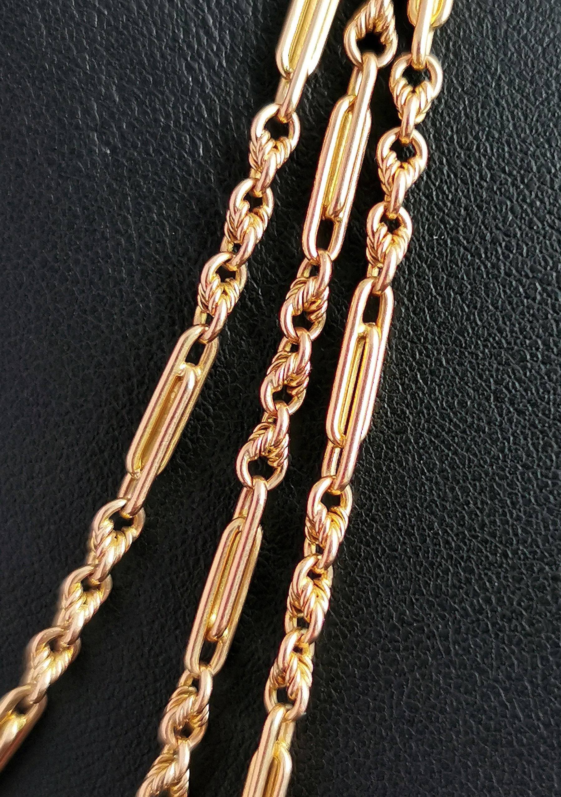 Antique Victorian 15k Gold Longuard Chain, Fancy Link Necklace 4