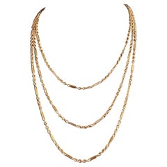 Antique Victorian 15k Gold Longuard Chain, Fancy Link Necklace
