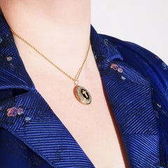 Antique Victorian 15K Gold Oval Black & White Enamel & Pearl Mourning Locket