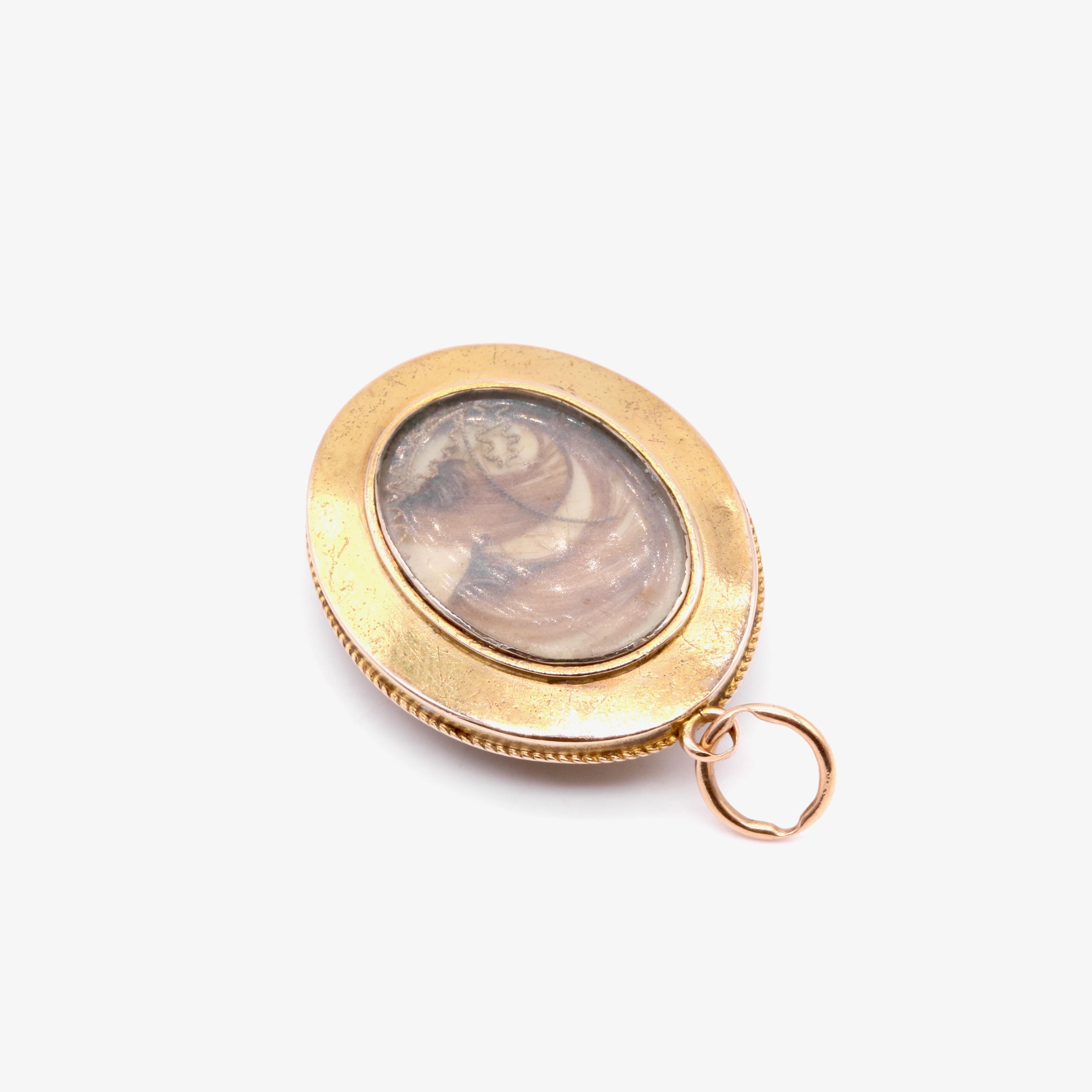 Antique médaillon de deuil victorien ovale en or 15K, émail noir et blanc et perles en vente 1
