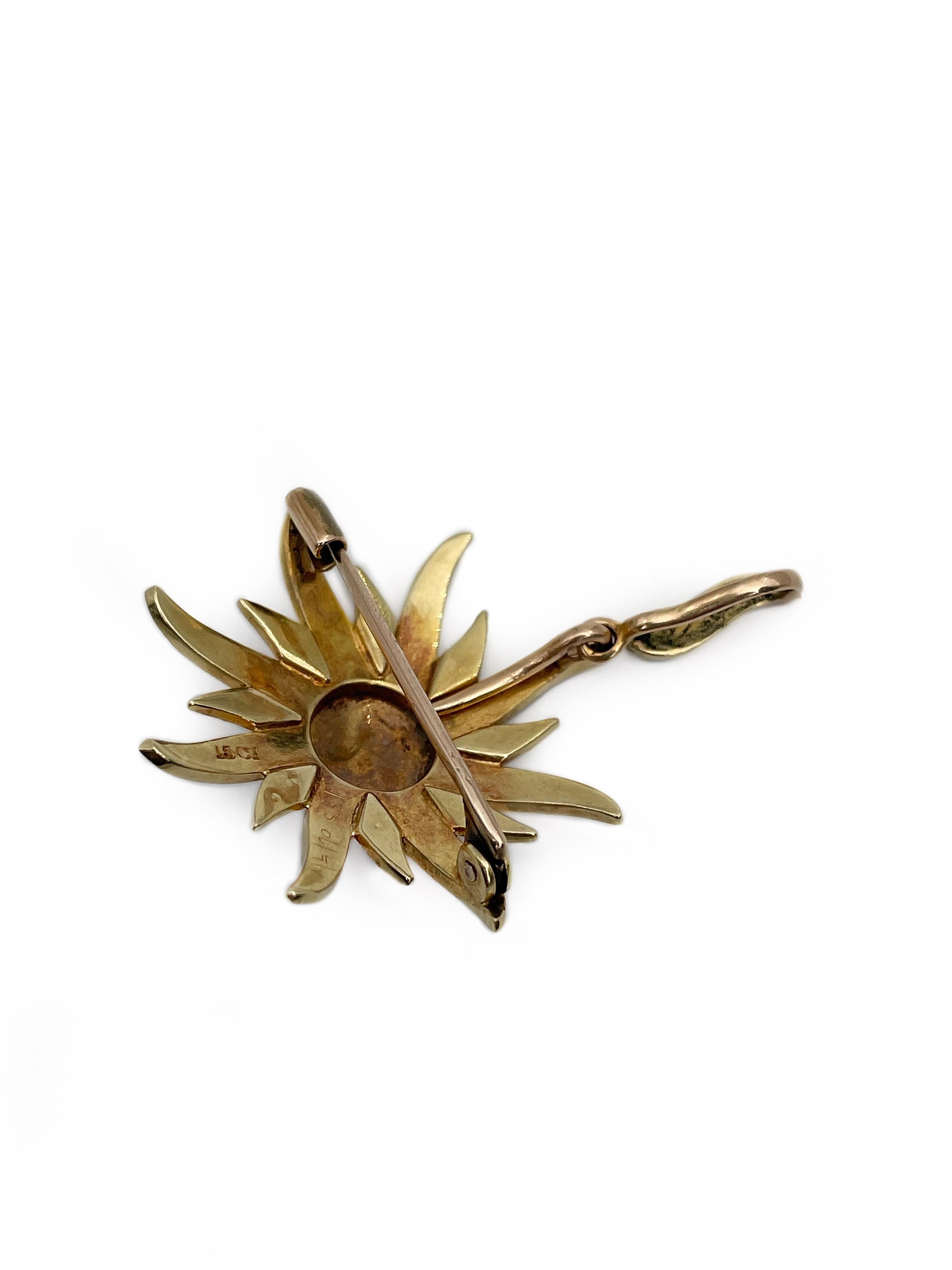 Antique Victorian 15K Gold Seed Pearl Starburst Pendant Brooch 1