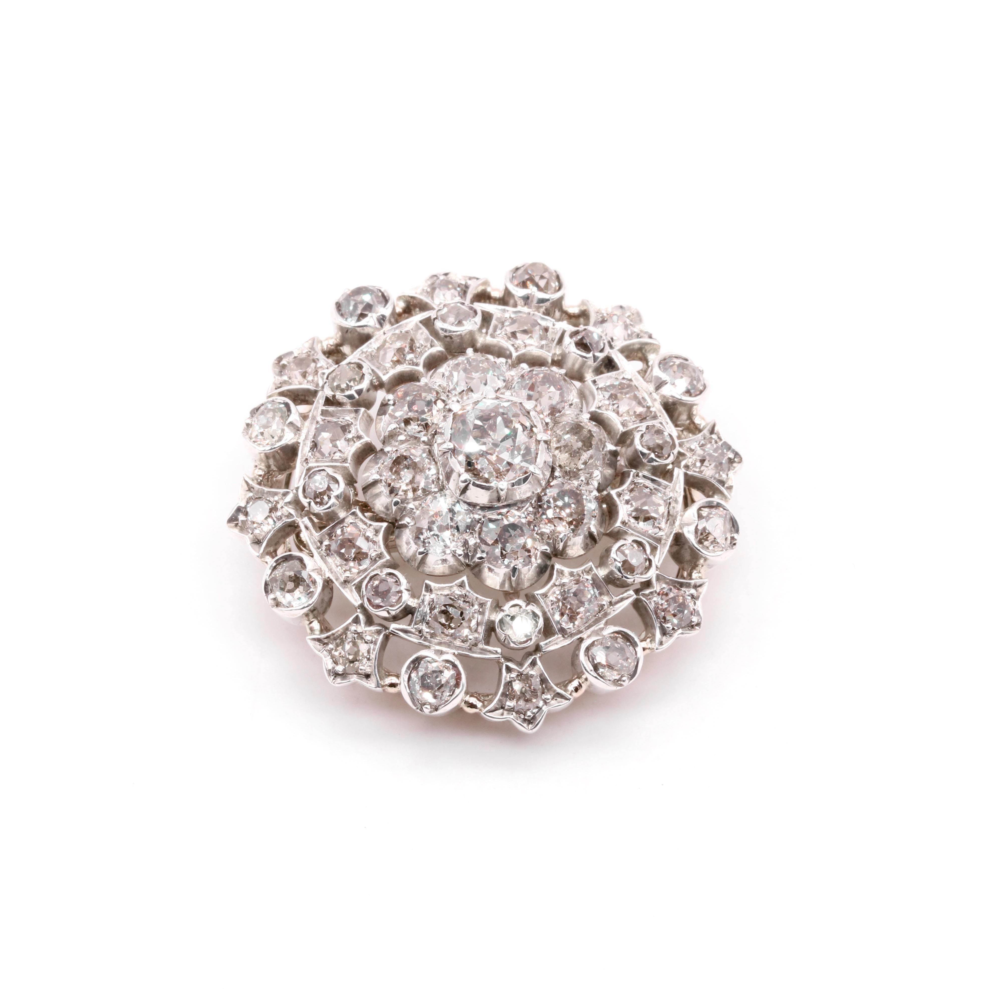 Antique Victorian 15K Gold & Silver 10.8ctw Old Cut Diamond Pendant & Brooch For Sale 3