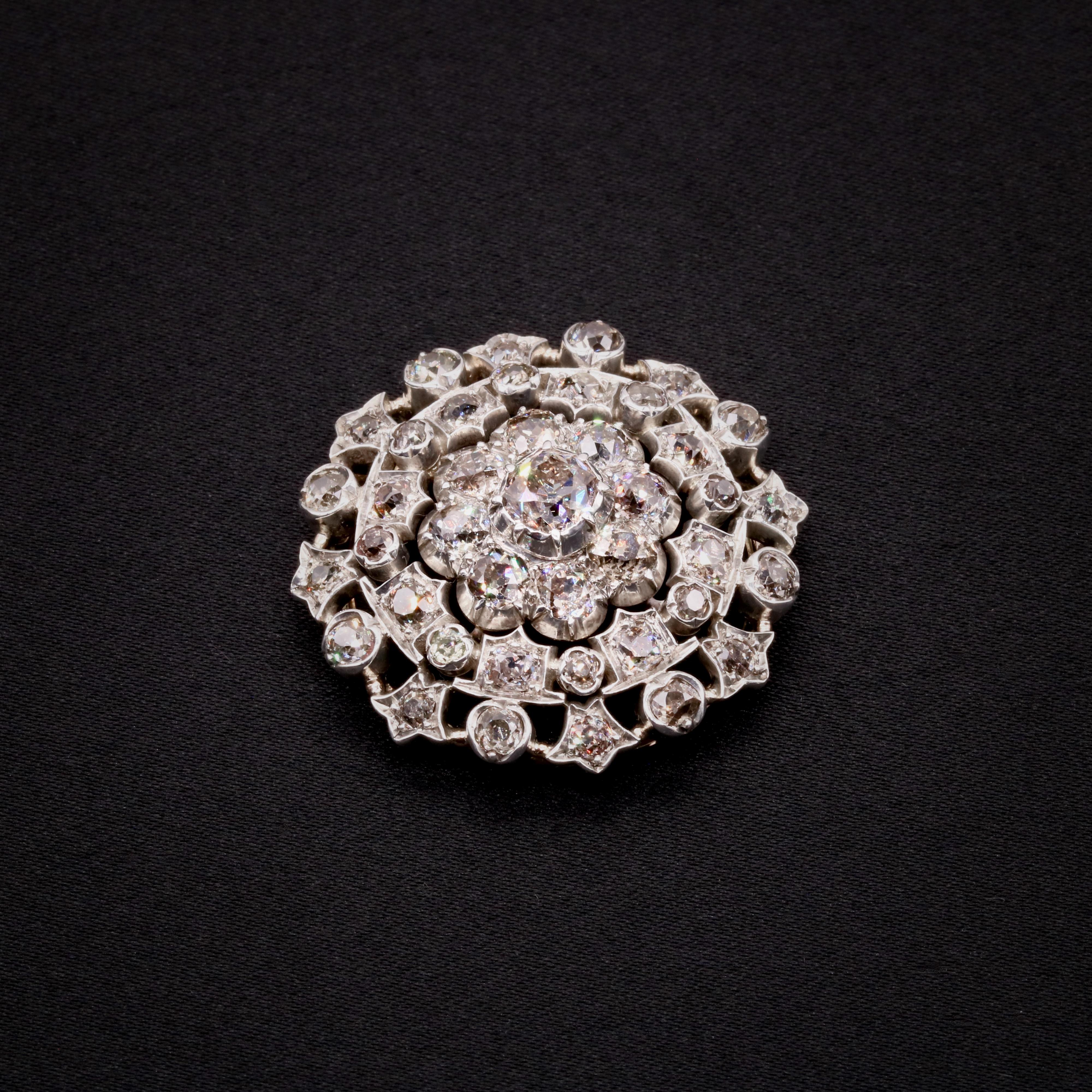 Pendentif et broche victorien ancien en or et argent 15 carats avec diamants taille ancienne de 10,8 carats en vente 3