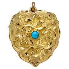 Antique Victorian 15k Turquoise Heart Locket