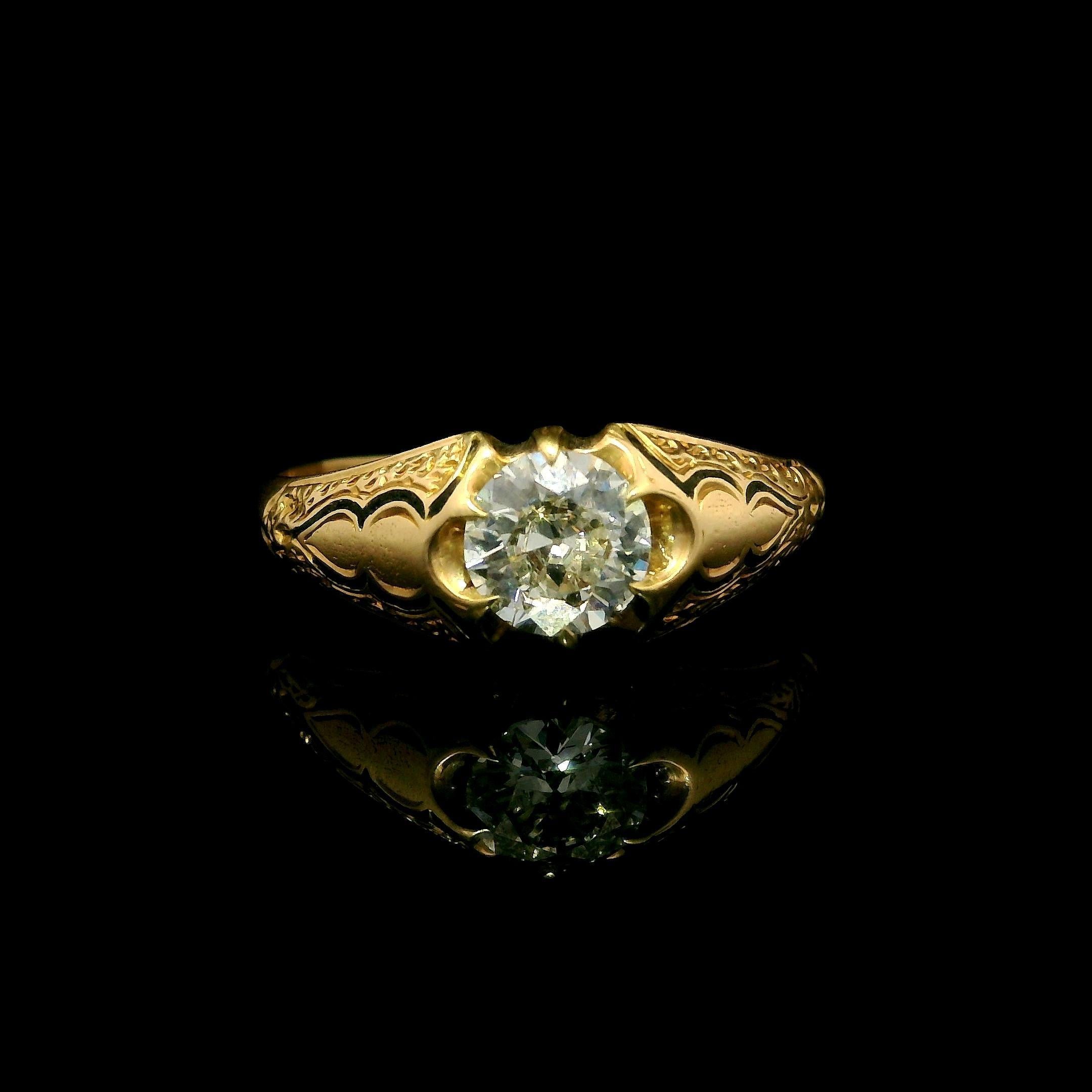 Anillo Solitario Victoriano Antiguo de Oro Amarillo de 15k 0,54ctw Diamante y Esmalte Negro en venta 5