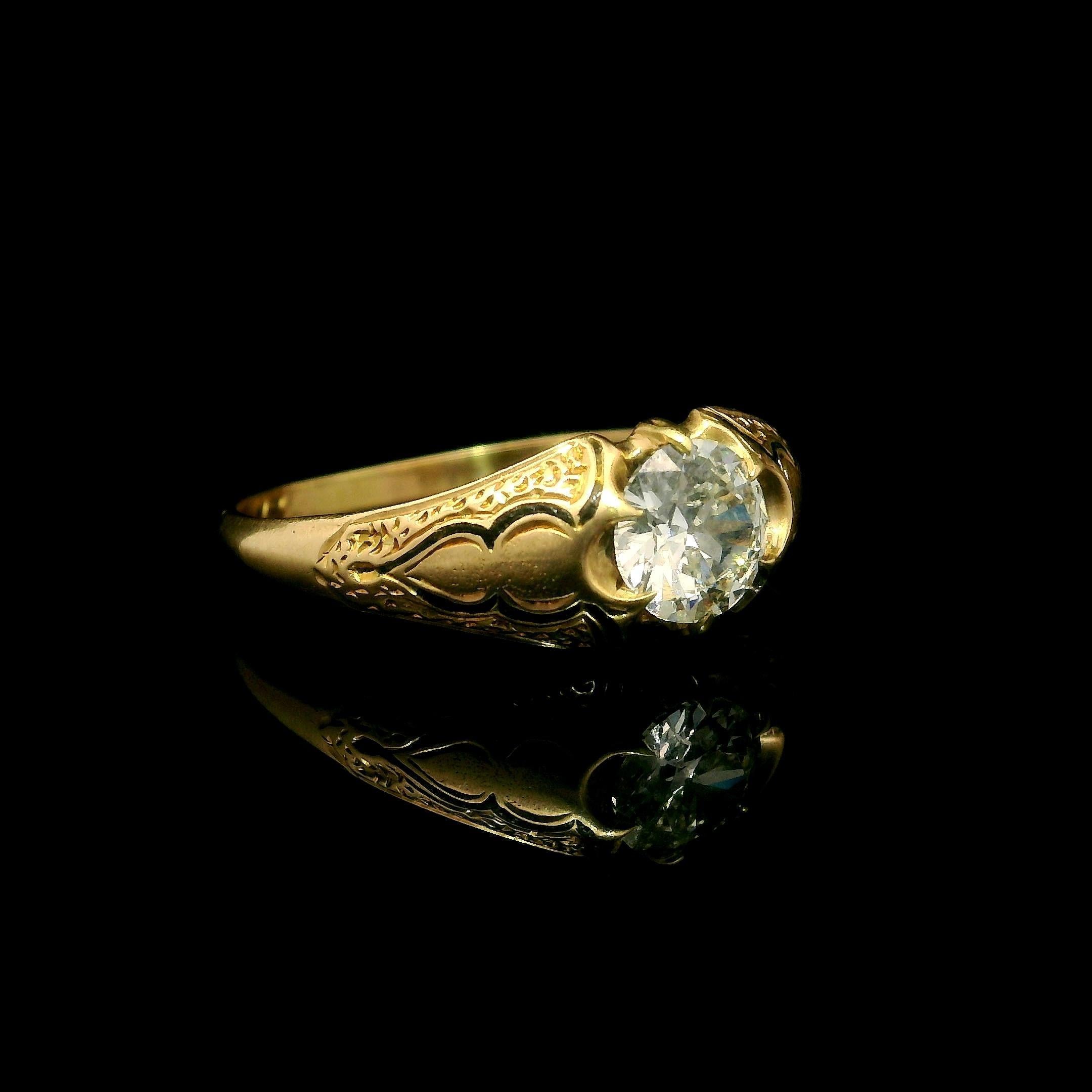 Anillo Solitario Victoriano Antiguo de Oro Amarillo de 15k 0,54ctw Diamante y Esmalte Negro en venta 6