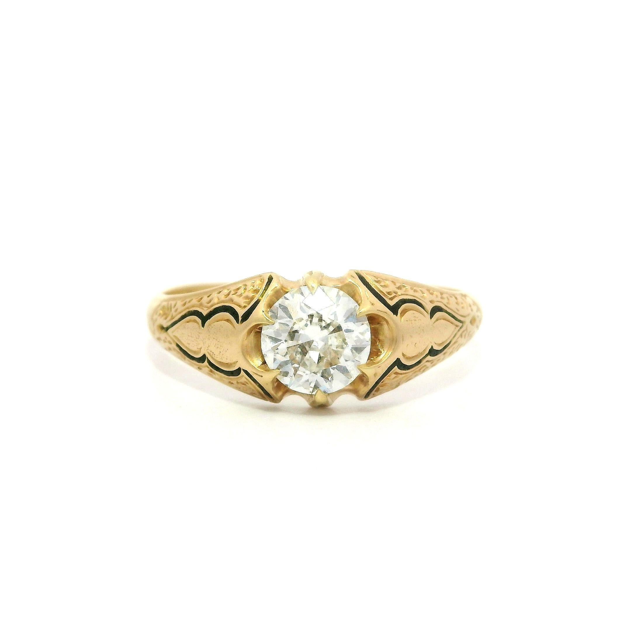 Anillo Solitario Victoriano Antiguo de Oro Amarillo de 15k 0,54ctw Diamante y Esmalte Negro en venta 7