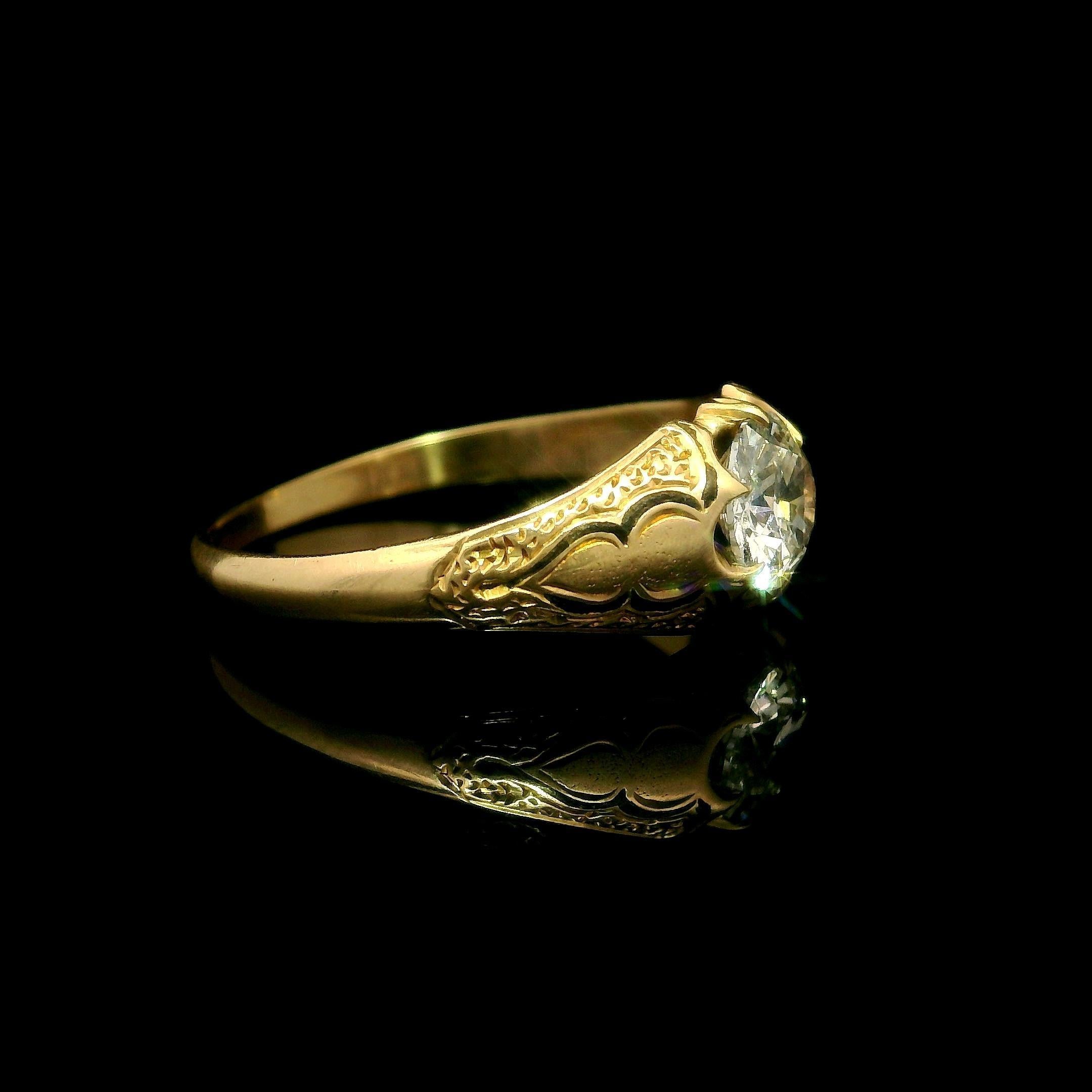 Anillo Solitario Victoriano Antiguo de Oro Amarillo de 15k 0,54ctw Diamante y Esmalte Negro Corte europeo antiguo en venta
