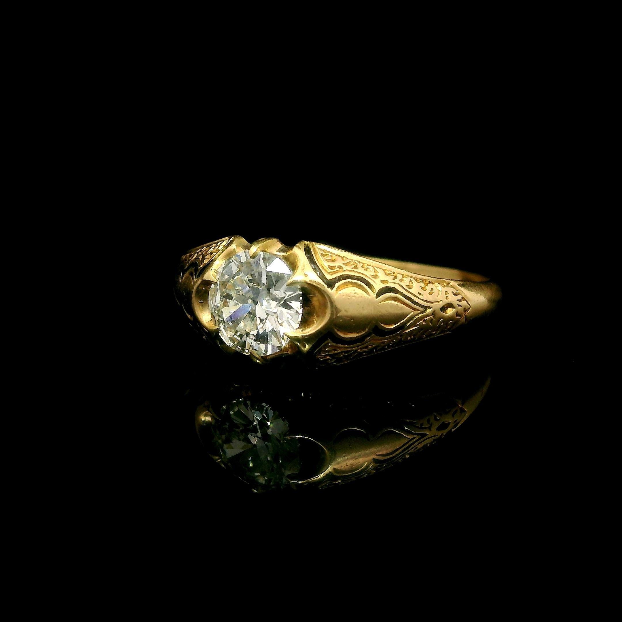 Anillo Solitario Victoriano Antiguo de Oro Amarillo de 15k 0,54ctw Diamante y Esmalte Negro en Excelente estado para la venta en Montclair, NJ