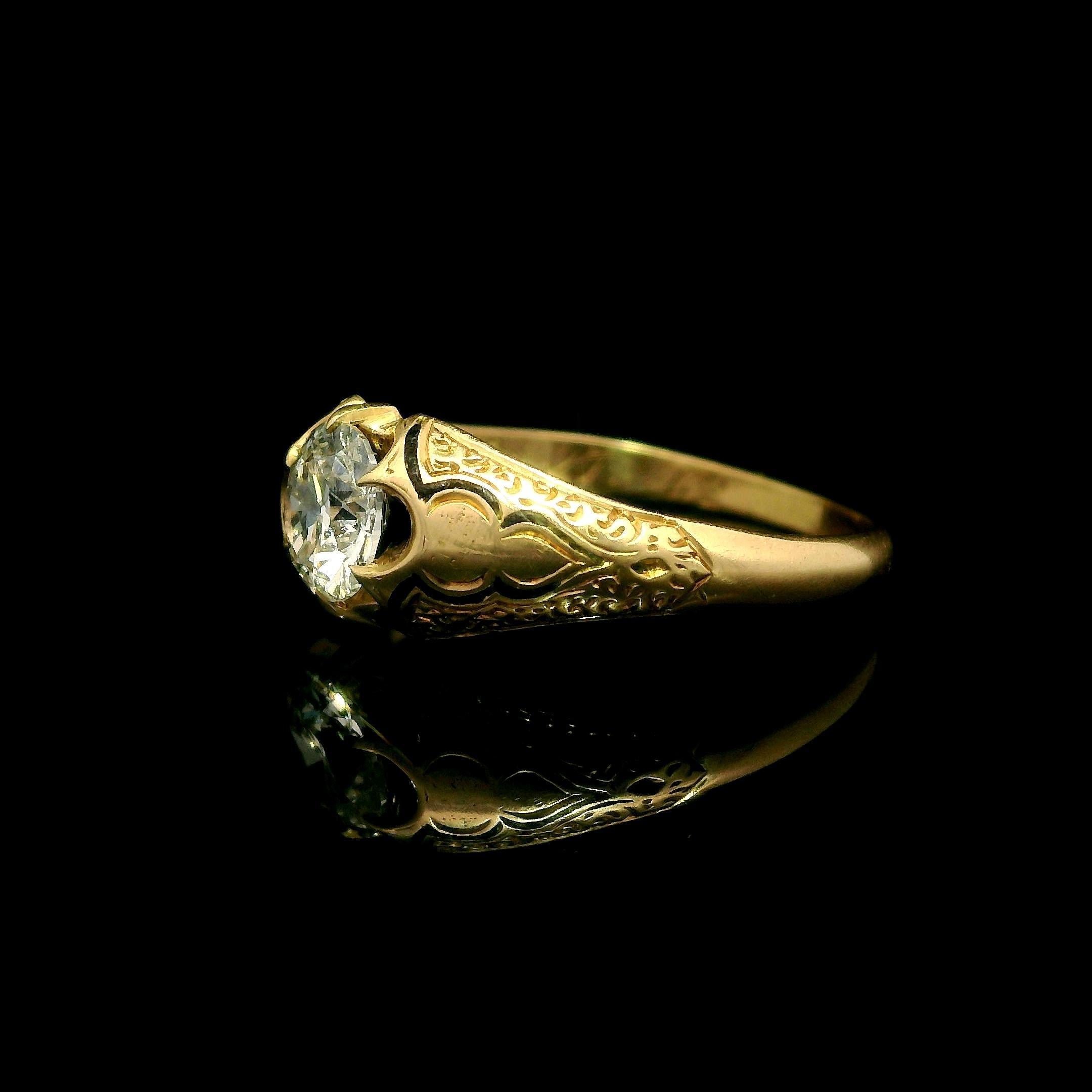 De las mujeres Anillo Solitario Victoriano Antiguo de Oro Amarillo de 15k 0,54ctw Diamante y Esmalte Negro en venta