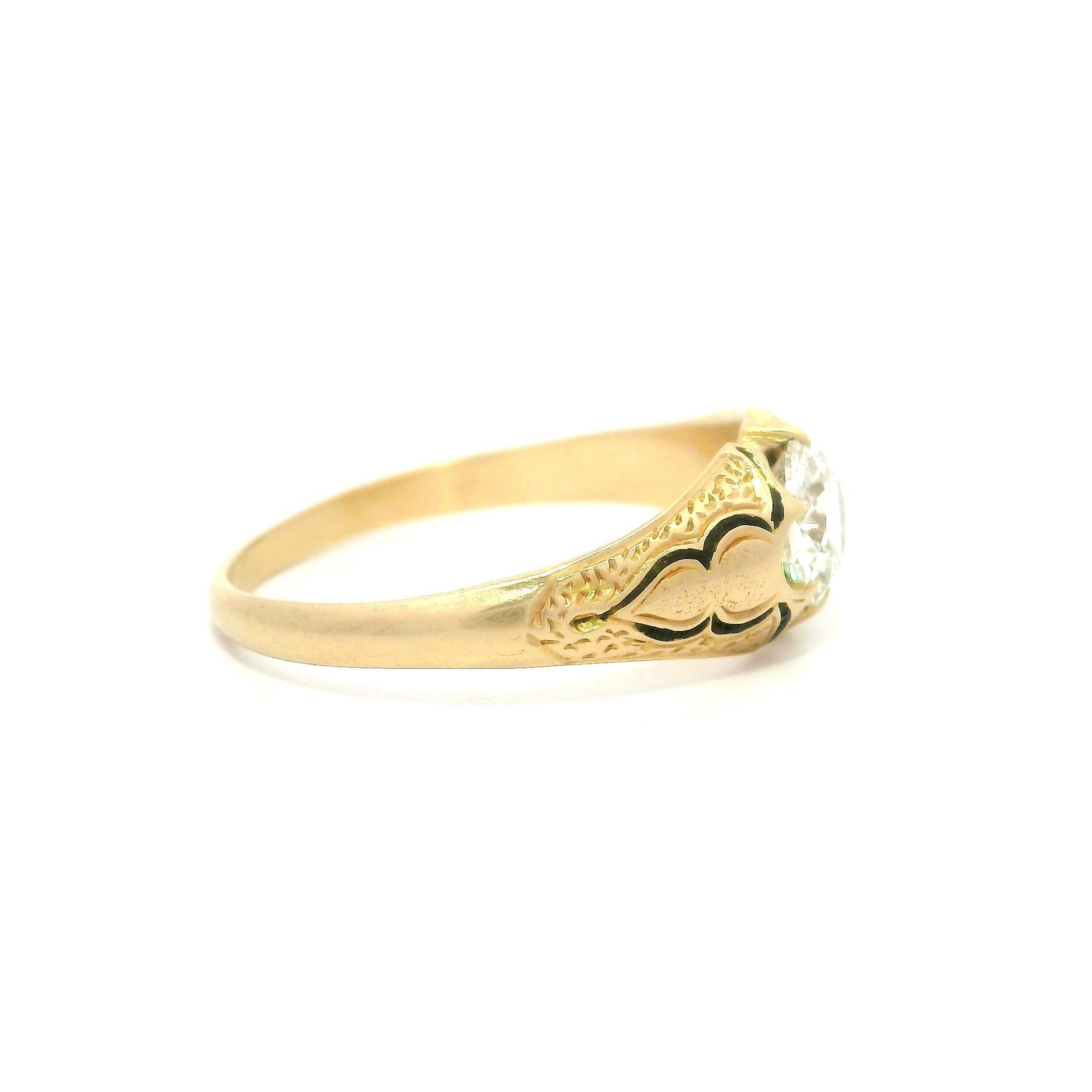 Anillo Solitario Victoriano Antiguo de Oro Amarillo de 15k 0,54ctw Diamante y Esmalte Negro en venta 1