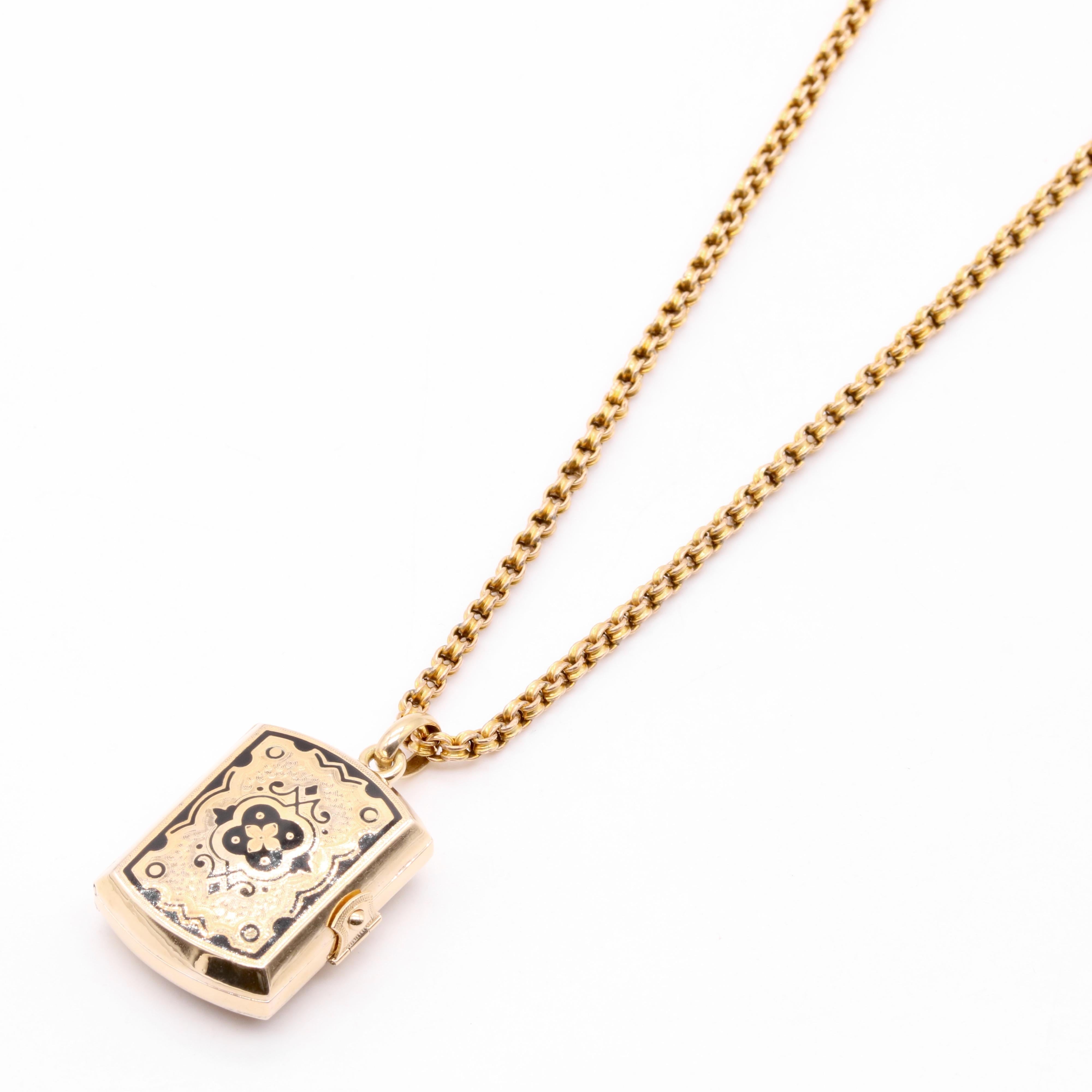 Antique Victorian 15K Yellow Gold Black Enamel Family Book Locket 6