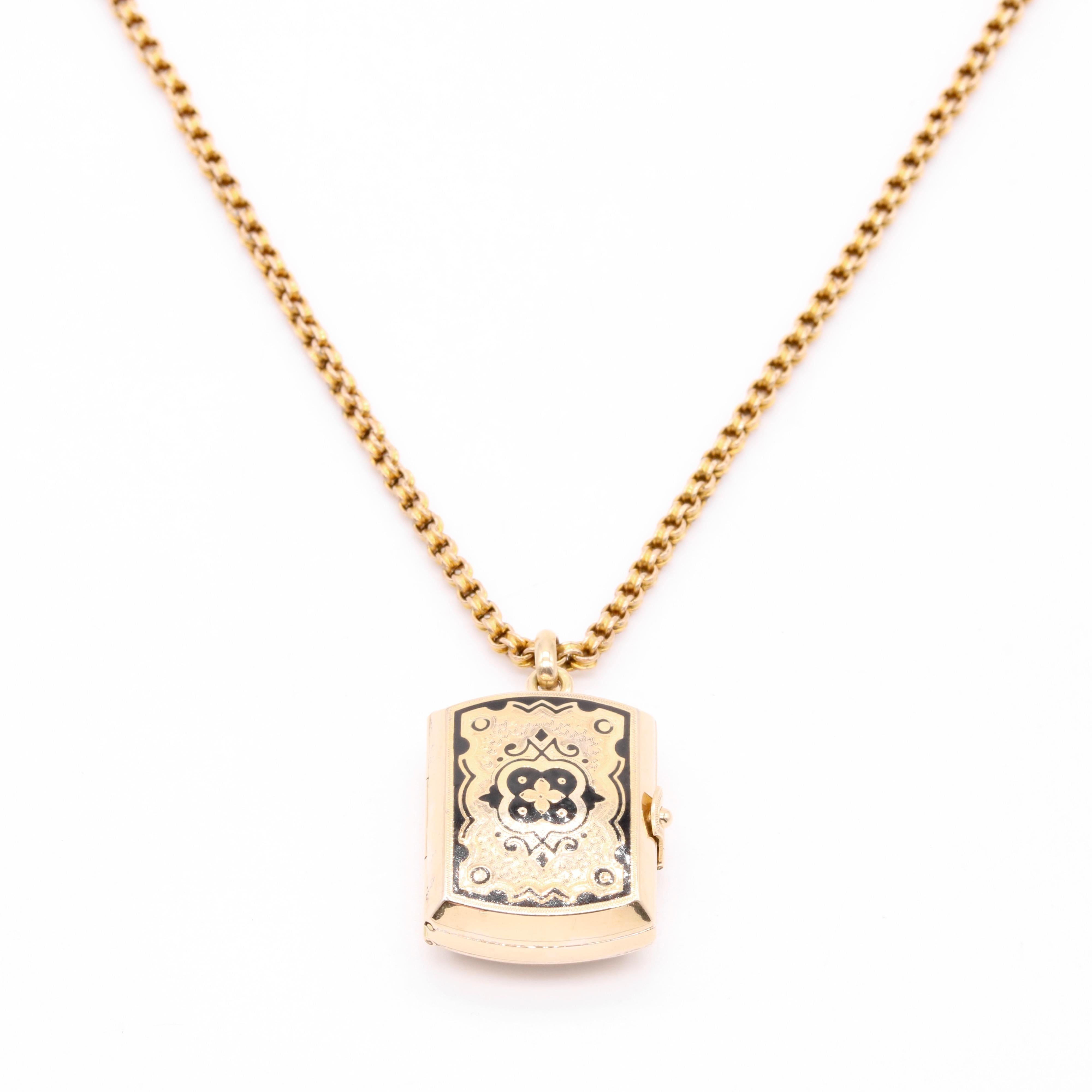 Antique Victorian 15K Yellow Gold Black Enamel Family Book Locket 7