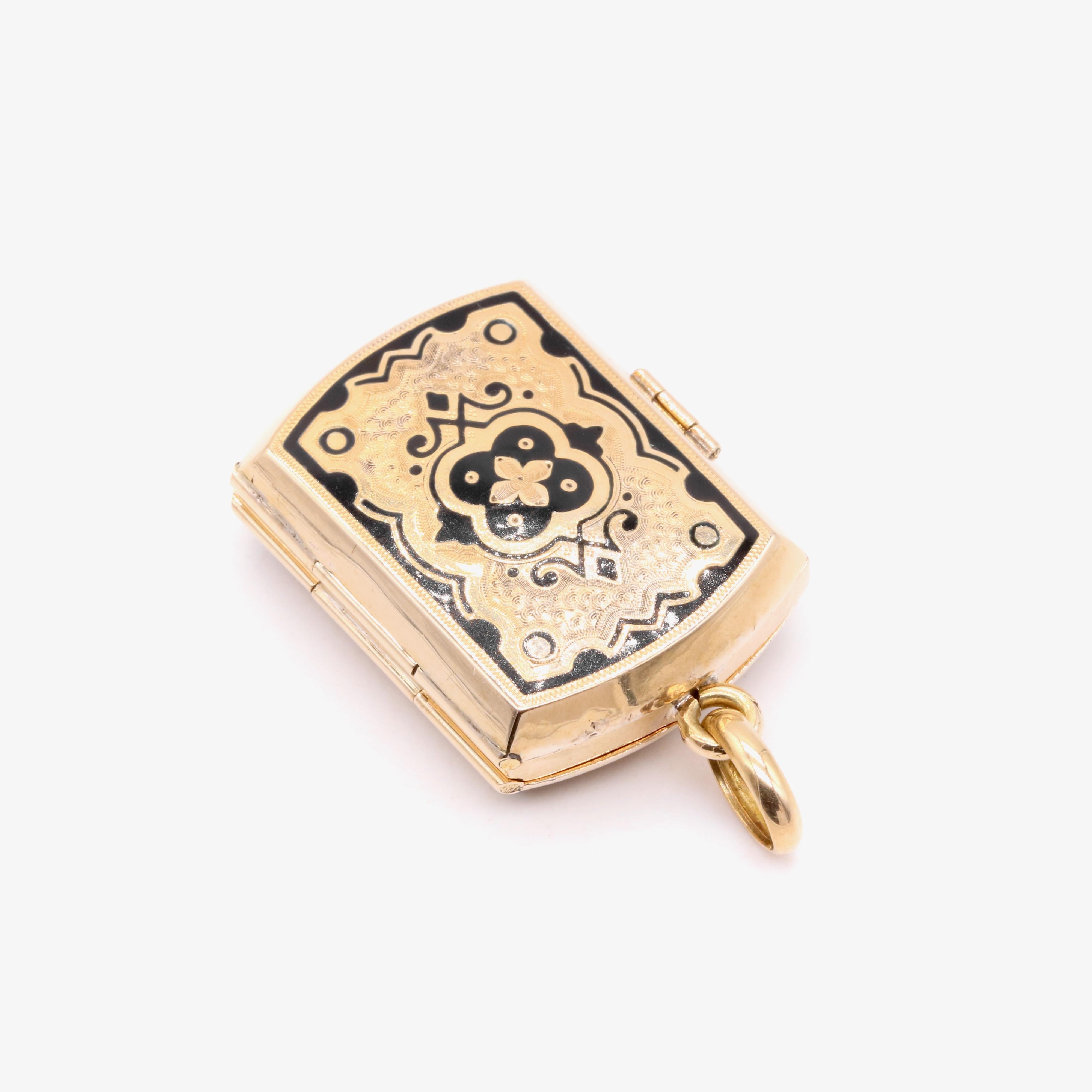 Antique Victorian 15K Yellow Gold Black Enamel Family Book Locket 2