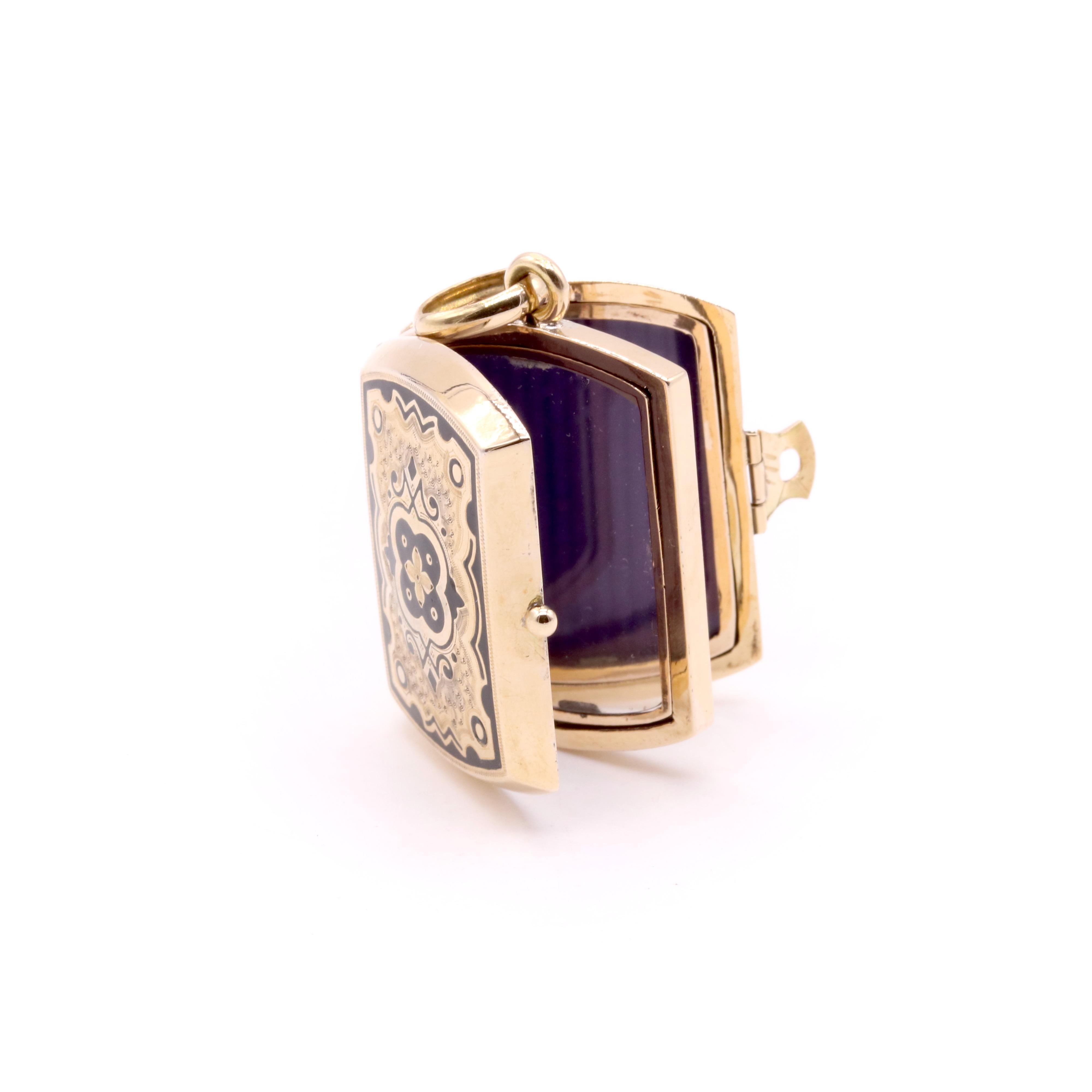 Antique Victorian 15K Yellow Gold Black Enamel Family Book Locket 4