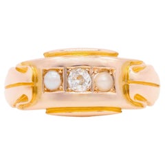 Antique Victorian 15K Yellow Gold Diamond and Pearl Trilogy Ring