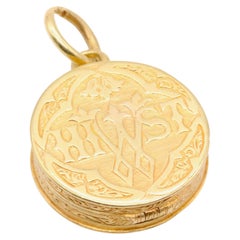 Pendentif victorien ancien médaillon Whist gravé en or jaune 15 carats