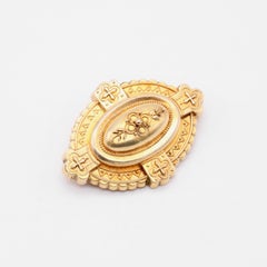 Antique Victorian 15K Yellow Gold Etruscan Revival Locket Brooch