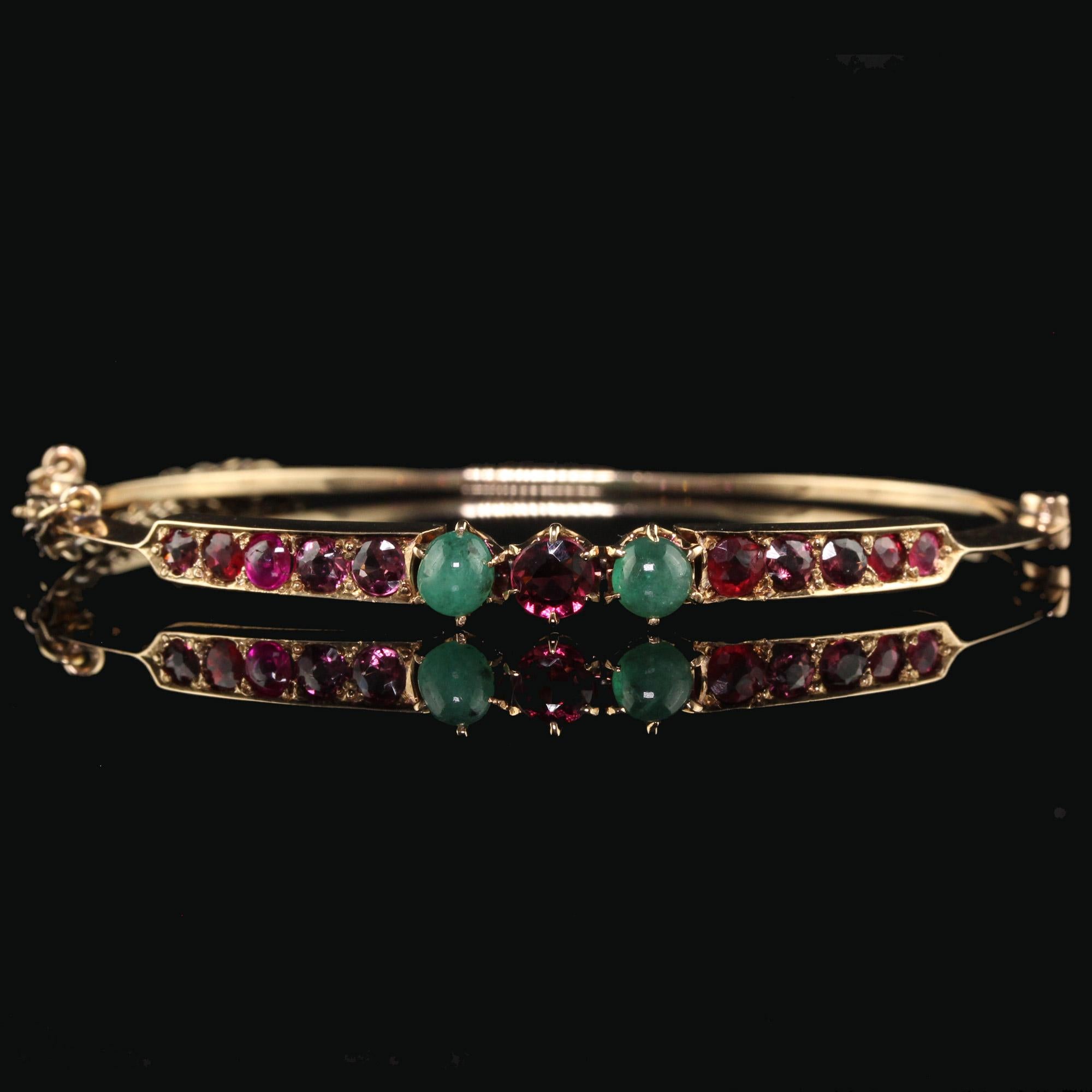 Women's Antique Victorian 15K Yellow Gold Garnet and Emerald Bangle Bracelet
