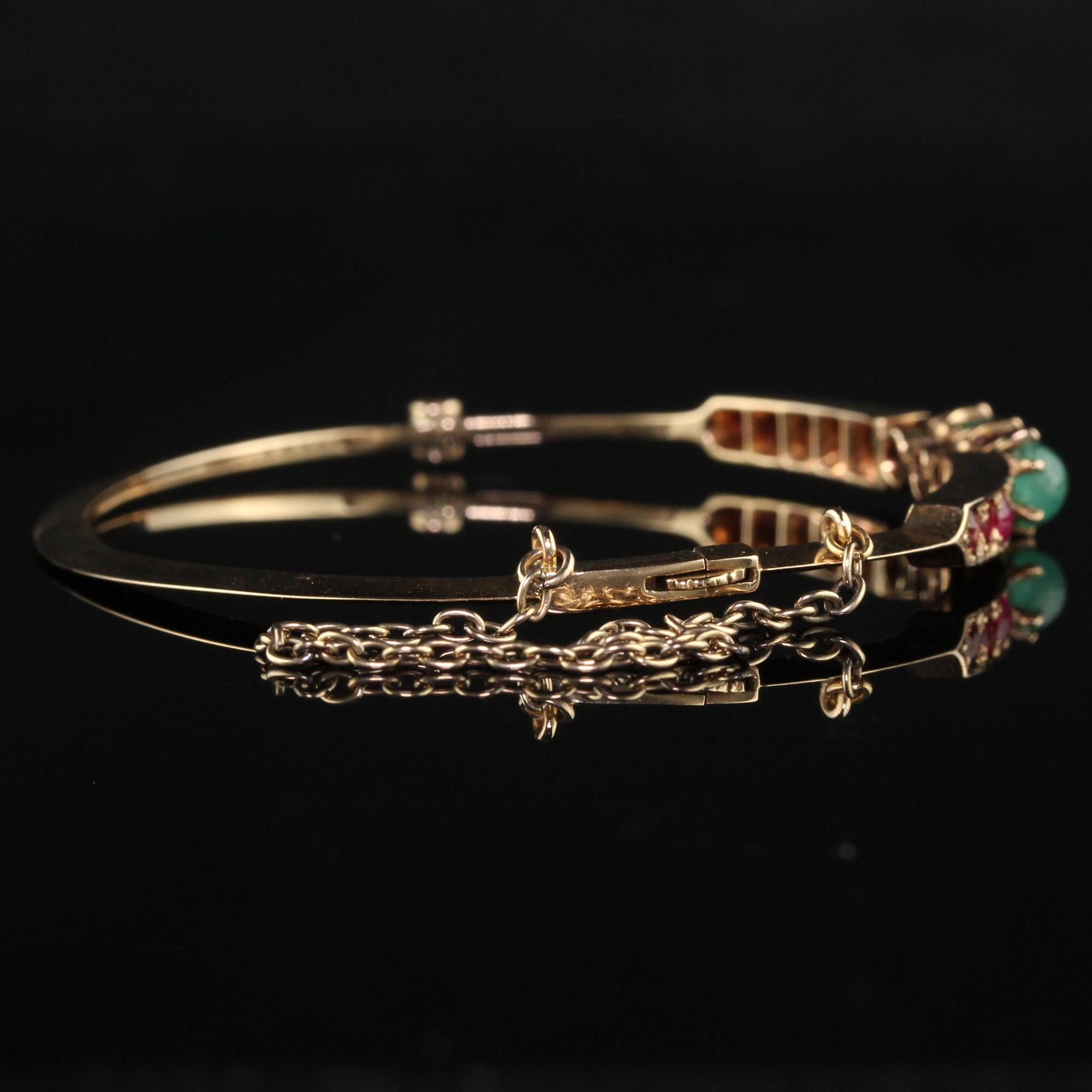 Antique Victorian 15K Yellow Gold Garnet and Emerald Bangle Bracelet 1