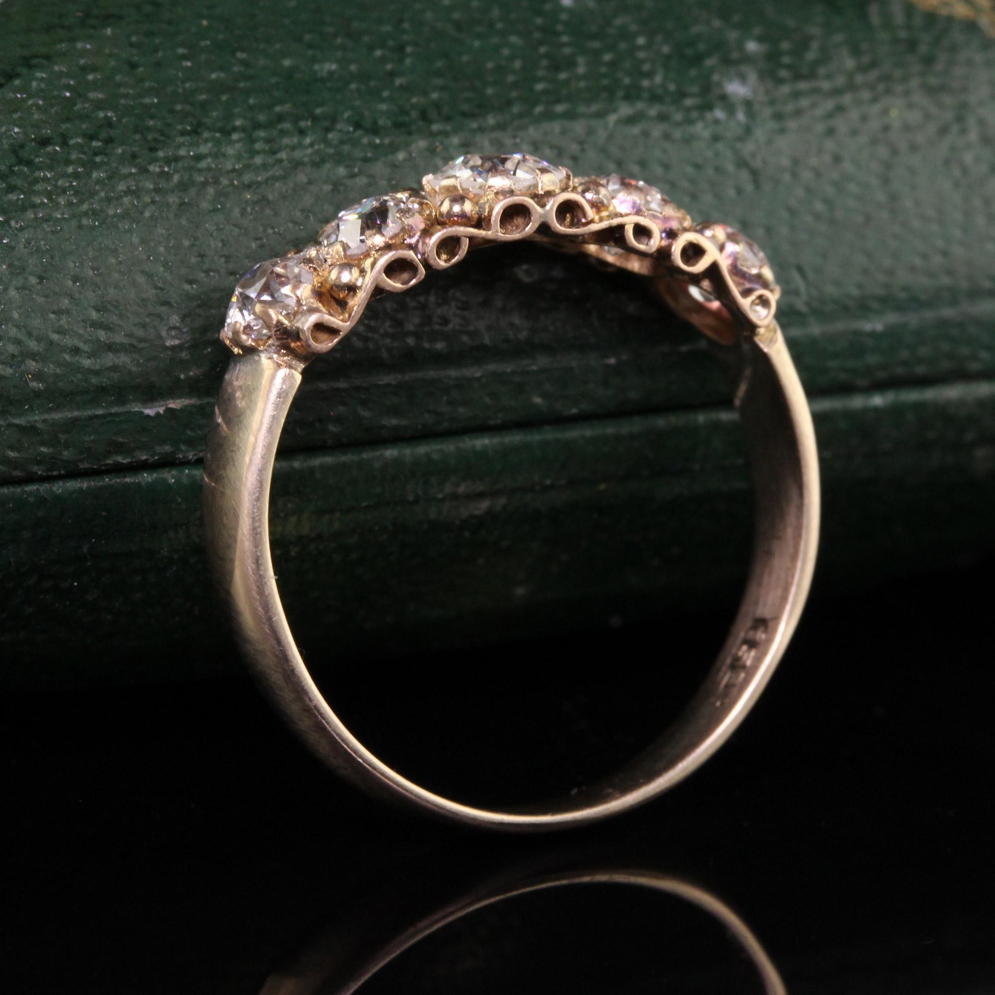 Antique Victorian 15k Yellow Gold Old European Cut Diamond Five Stone Band In Good Condition For Sale In Great Neck, NY
