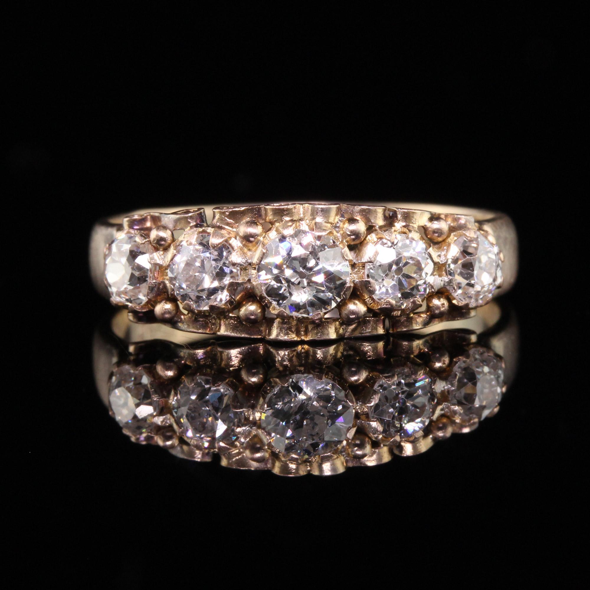 Women's Antique Victorian 15k Yellow Gold Old European Cut Diamond Five Stone Band For Sale