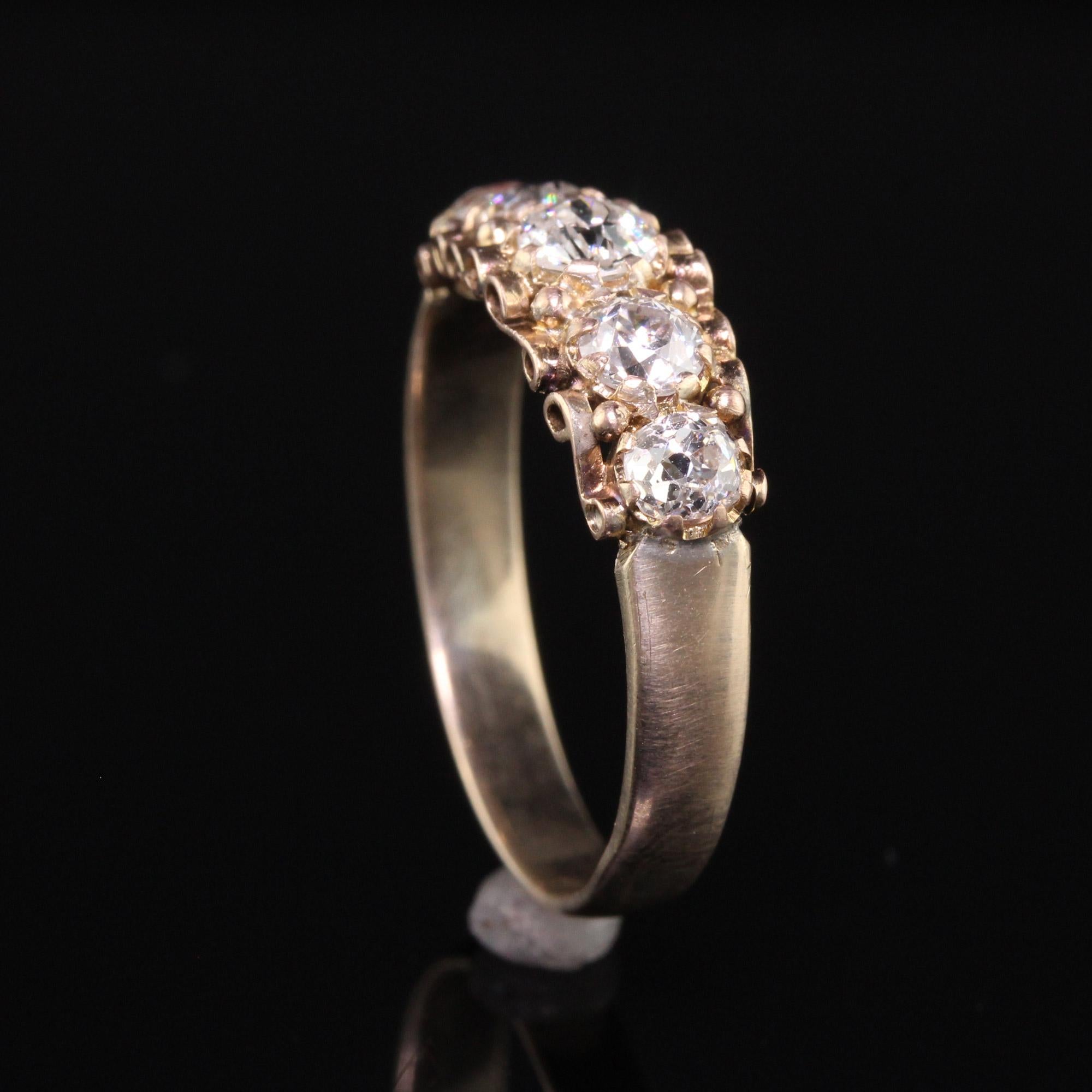 Antique Victorian 15k Yellow Gold Old European Cut Diamond Five Stone Band For Sale 2