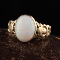 Antique Victorian 15K Yellow Gold Opal Asclepios Carved Ring