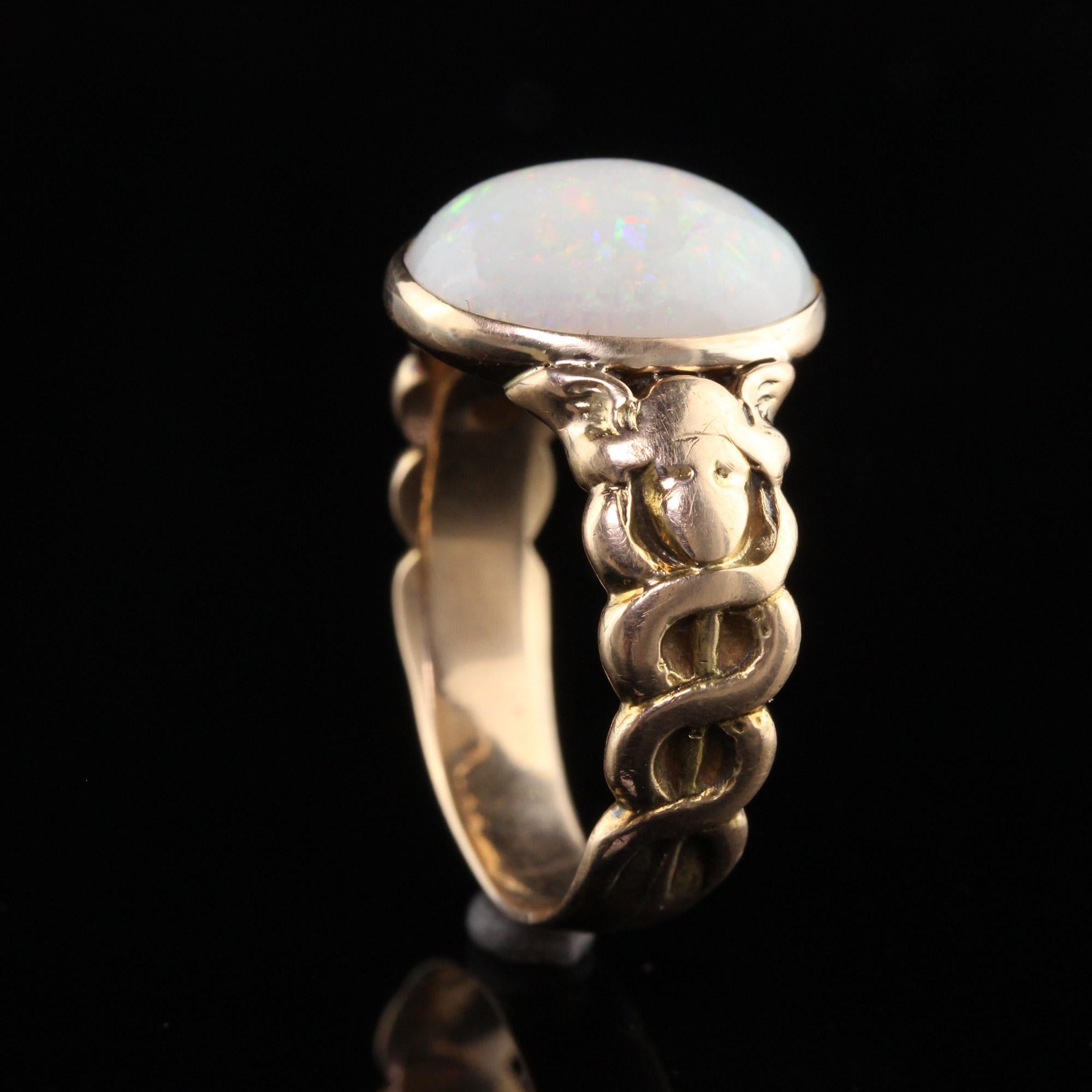 Antique Victorian 15K Yellow Gold Opal Asclepios Carved Ring In Good Condition For Sale In Great Neck, NY
