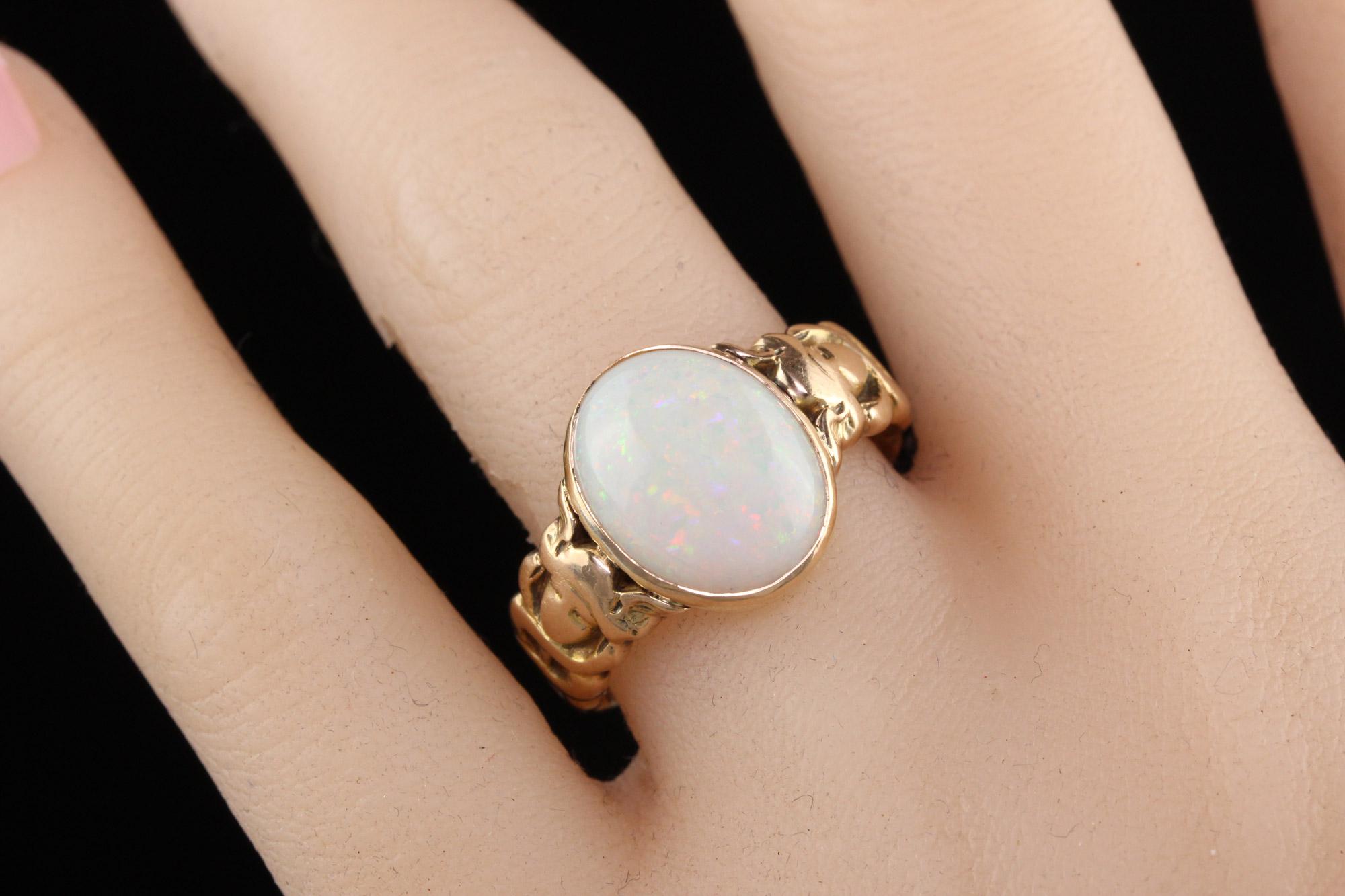 Women's Antique Victorian 15K Yellow Gold Opal Asclepios Carved Ring For Sale