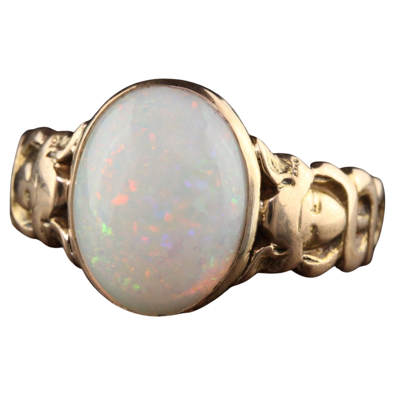 Antique Victorian 15K Yellow Gold Opal Asclepios Carved Ring For Sale