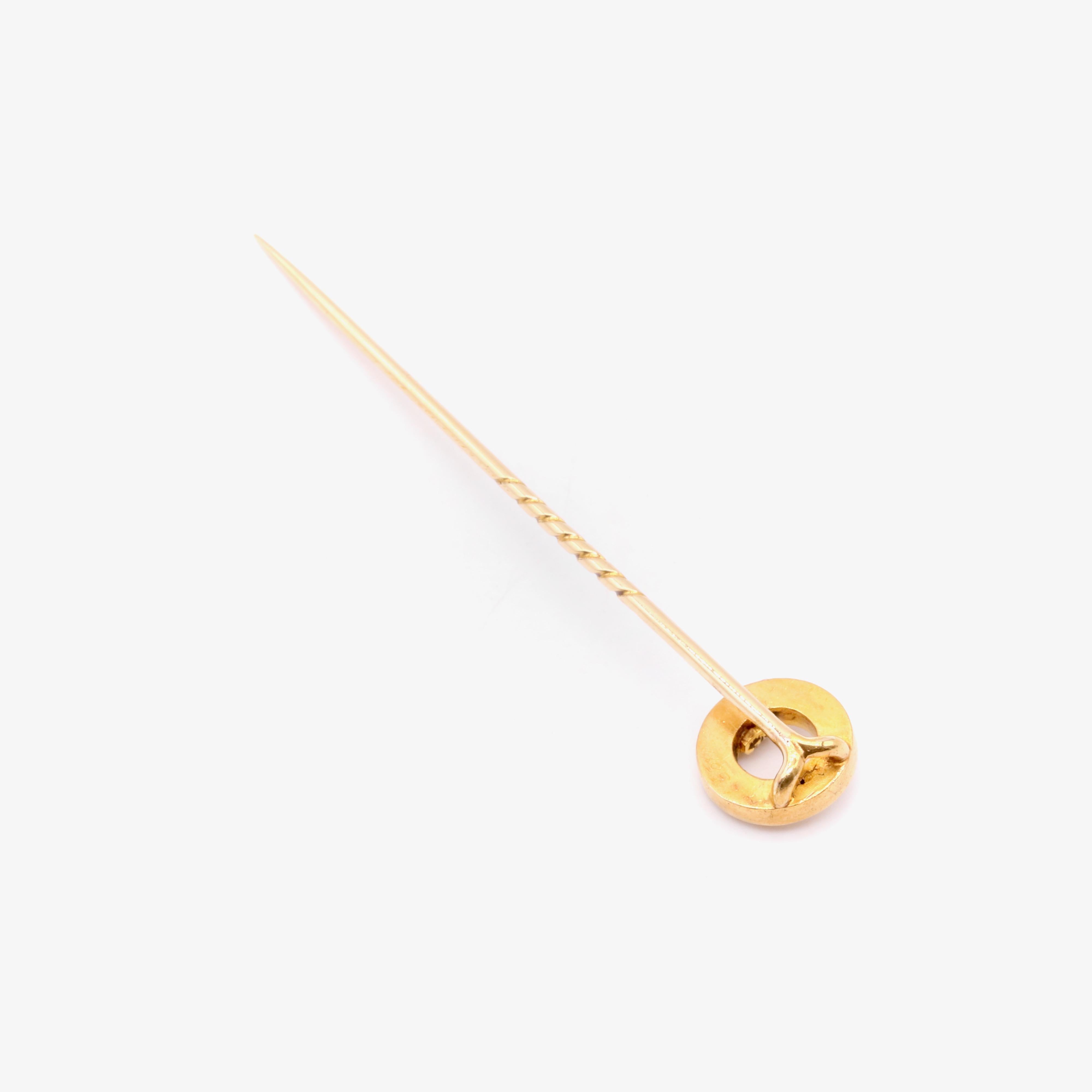 Antique Victorian 15K Yellow Gold Pearl and Diamond Garter Stick Pin For Sale 3