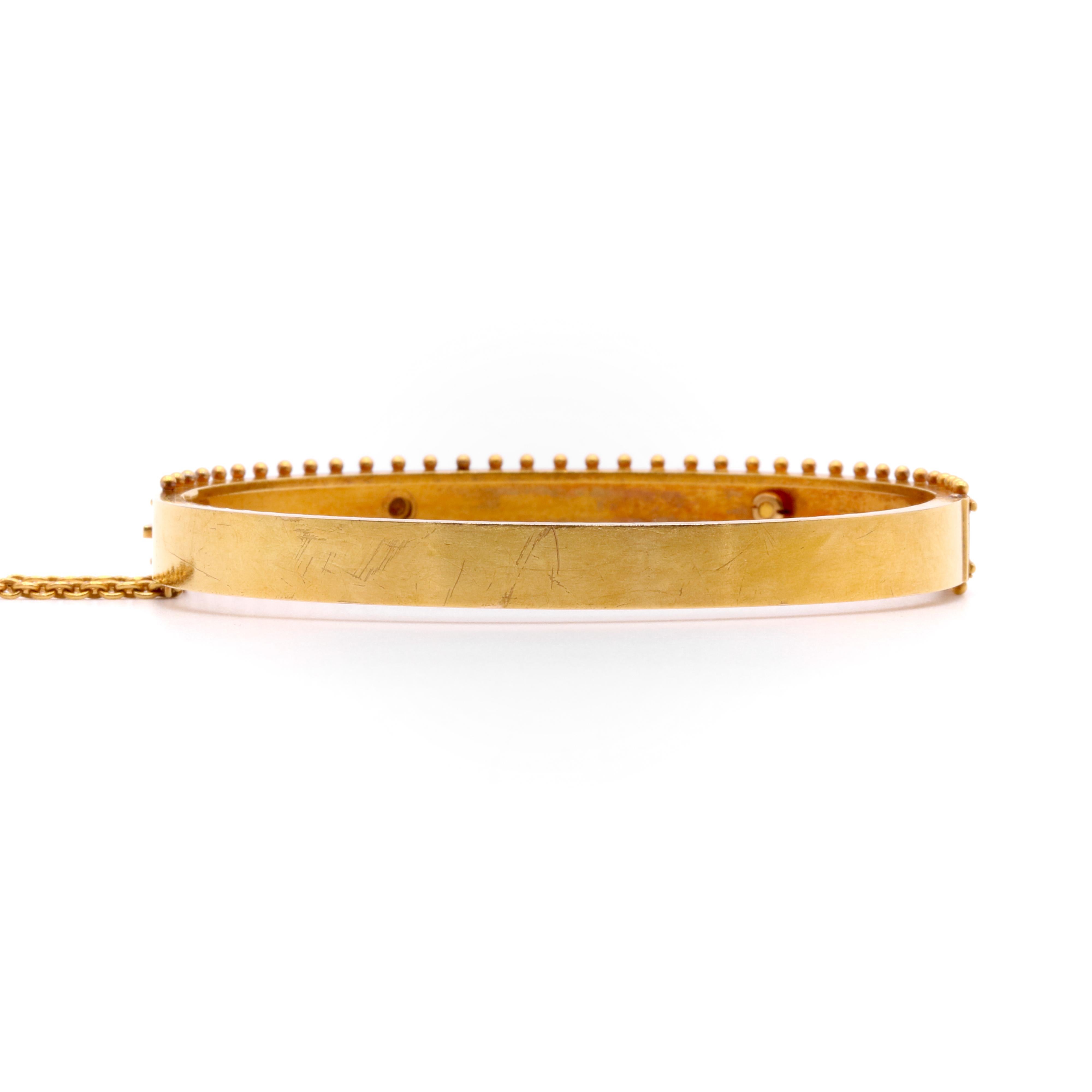 Antique Victorian 15K Yellow Gold Seed Pearl Etruscan Revival Bangle For Sale 2