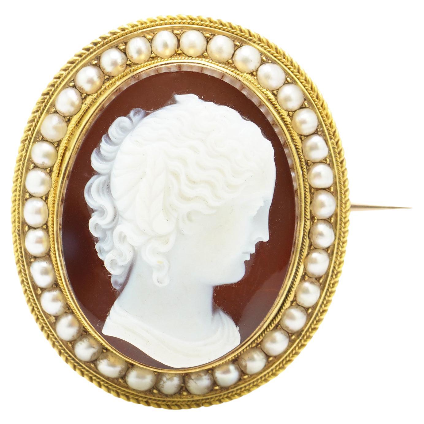 Antique Victorian 15kt Gold Cameo Mourning Brooch