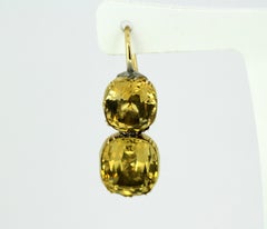 Antique Victorian 15 Karat Gold Earrings with Natural Citrine, 1850s