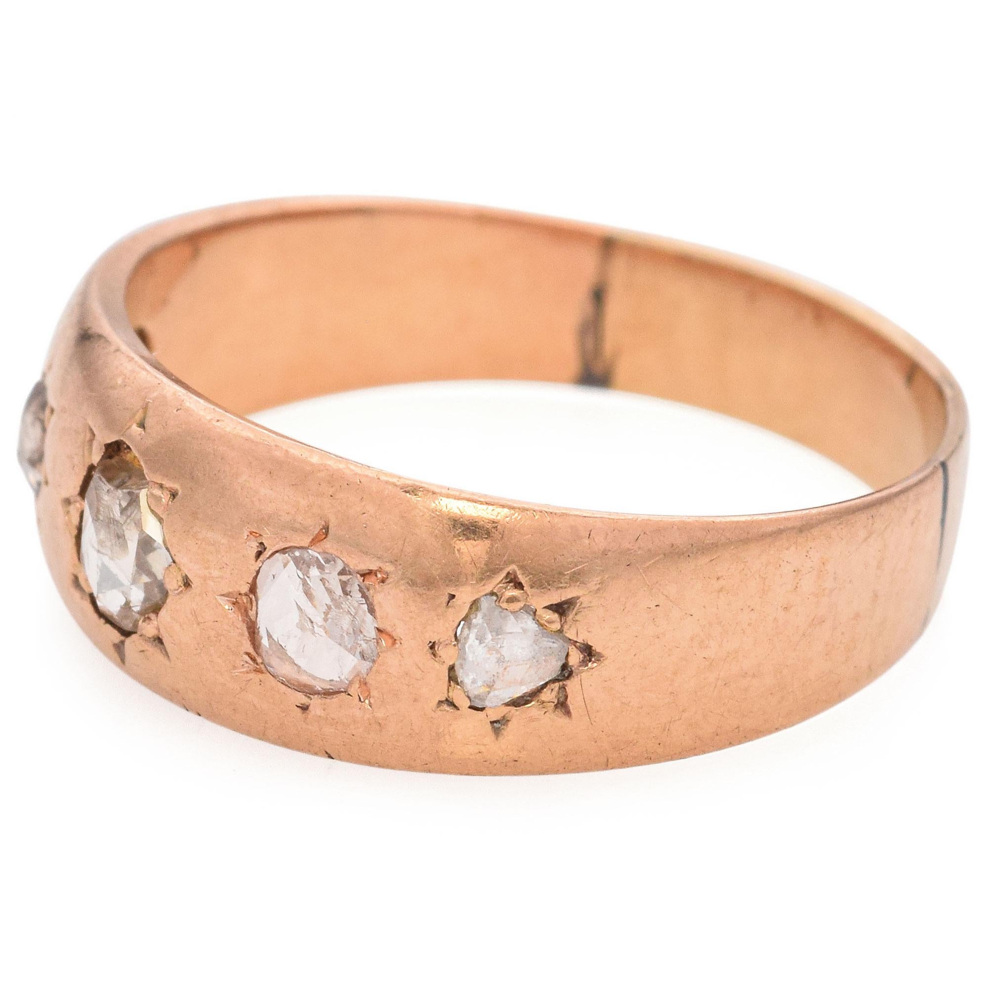 Women's Antique Victorian 17K Rose Gold Rose Cut Diamond Band Ring