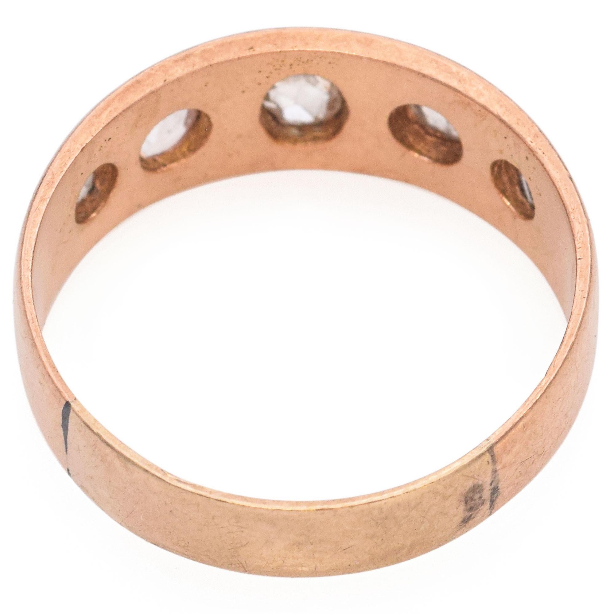 Antique Victorian 17K Rose Gold Rose Cut Diamond Band Ring 1