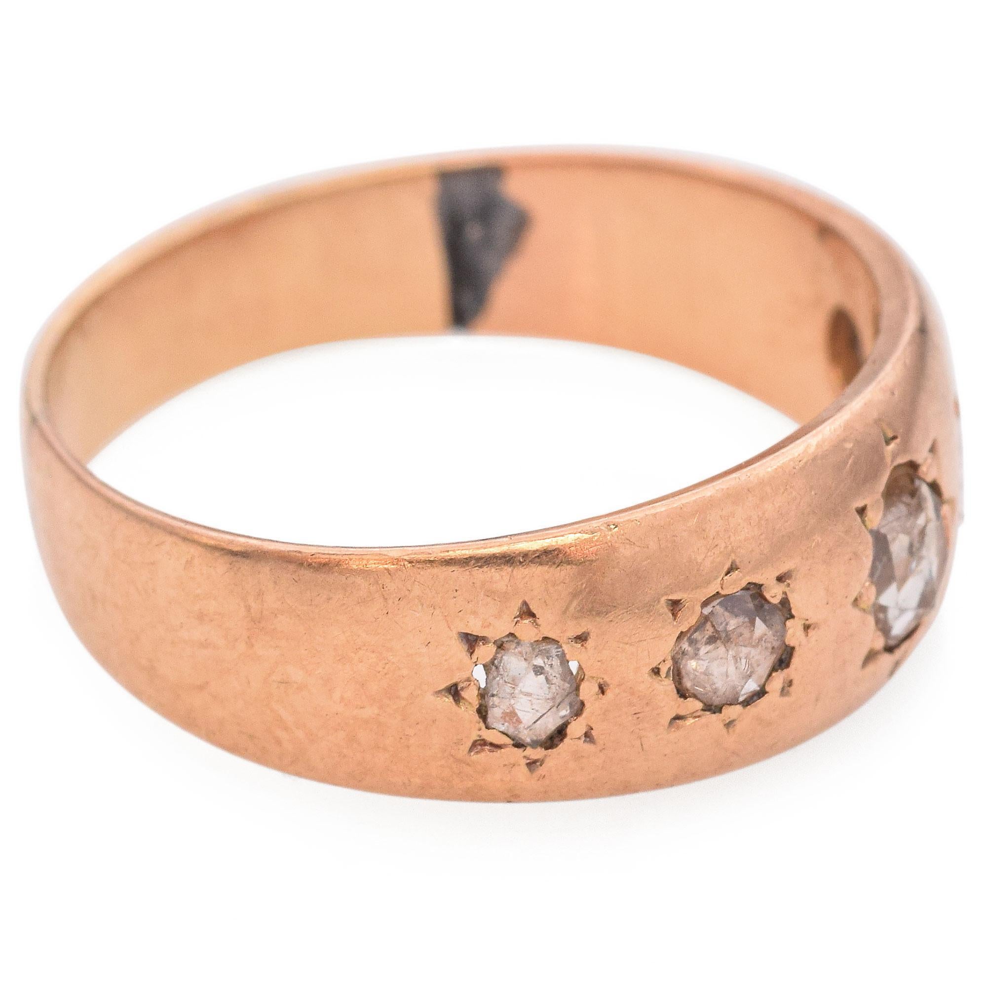 Antique Victorian 17K Rose Gold Rose Cut Diamond Band Ring 2